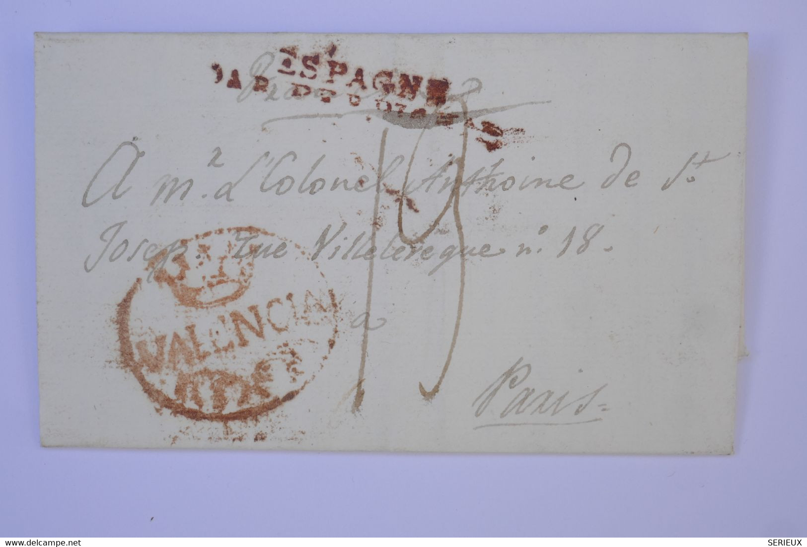 AY7 ESPANA BELLE LETTRE 22 MARS 1817 VALENCIA A PARIS FRANCIA ++++ A VOIR +++ ++AFFRANCH. PLAISANT - ...-1850 Prefilatelia