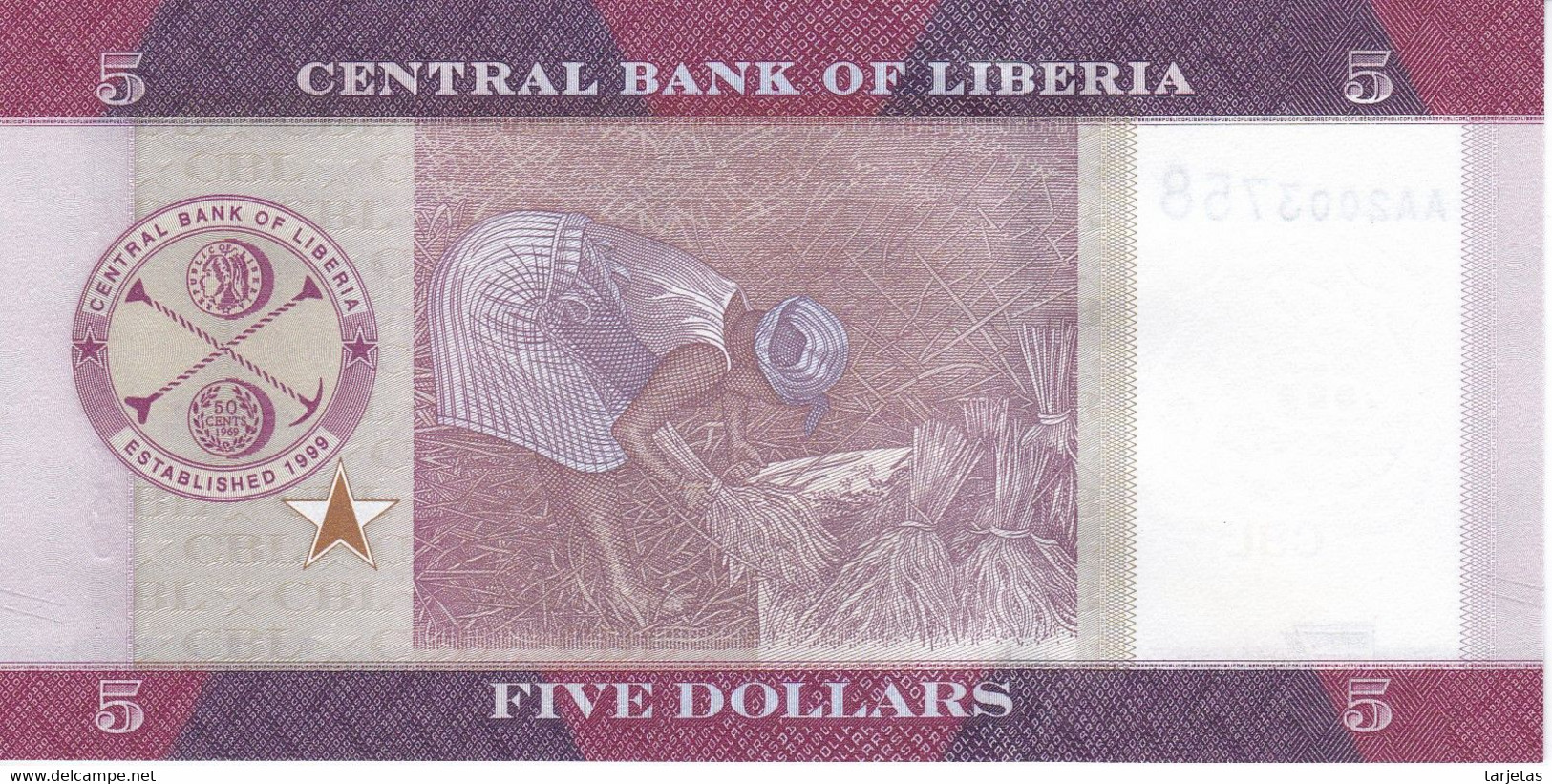 BILLETE DE LIBERIA DE 5 DOLLARS DEL AÑO 2016 SIN CIRCULAR (UNC) (BANK NOTE) - Liberia