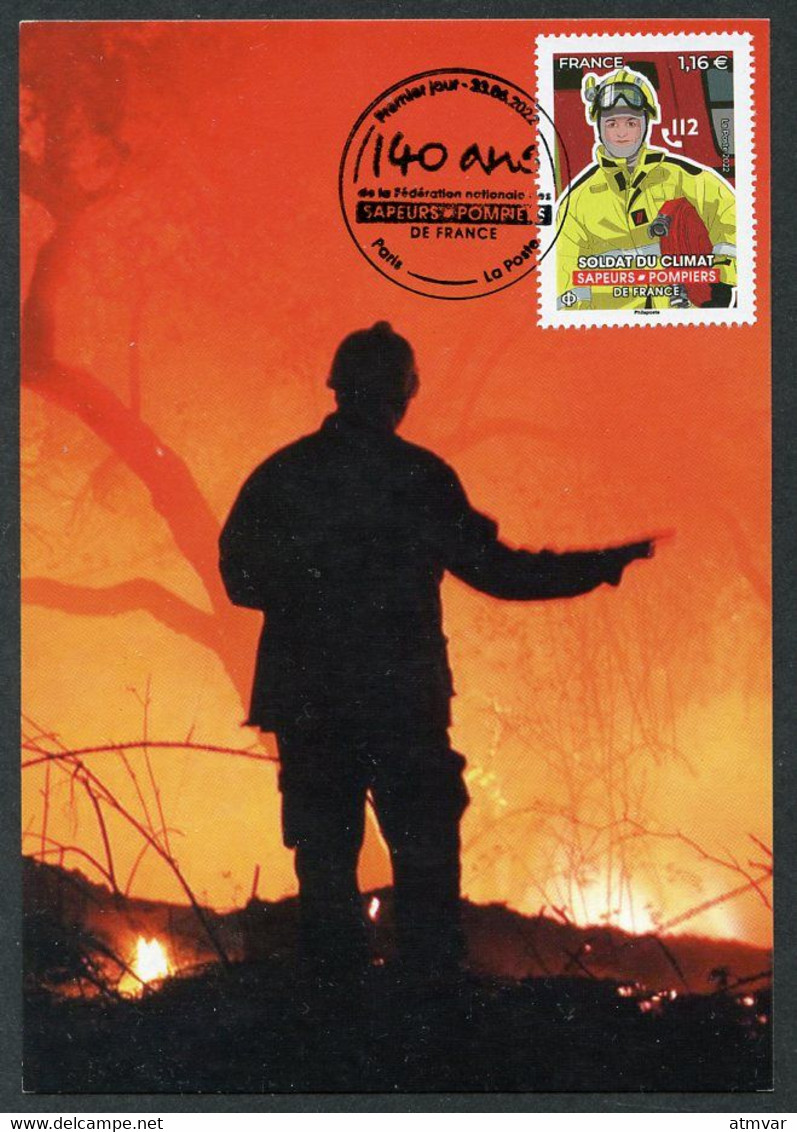 FRANCE (2022) Carte Maximum Card 140 Ans Fédération Nationale Sapeurs Pompiers, Feu, Fire, Firemen, Bomberos, Feuerwehr - 2020-…