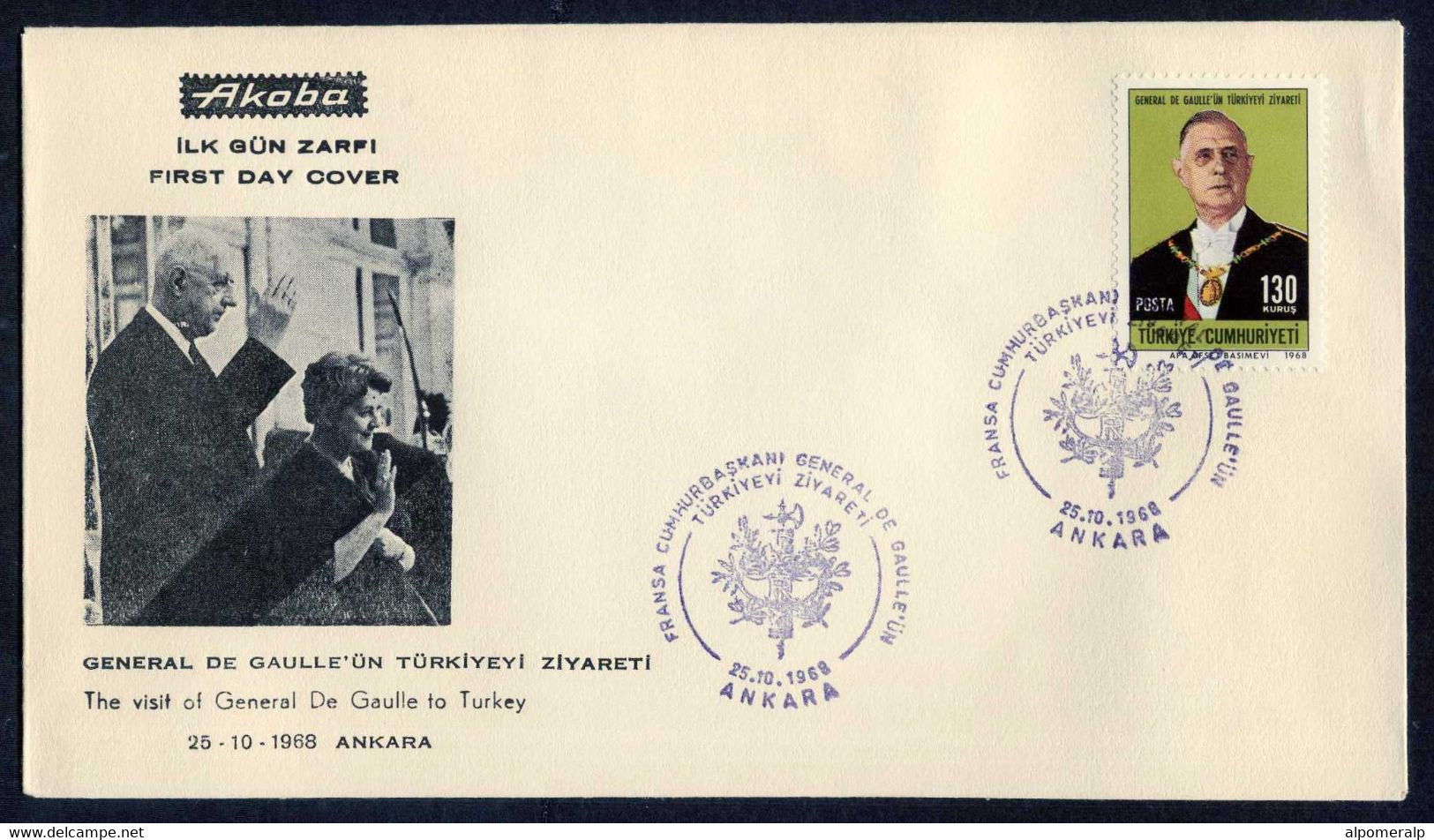 Türkiye 1968 Charles De Gaulle Mi 2107 FDC - Storia Postale