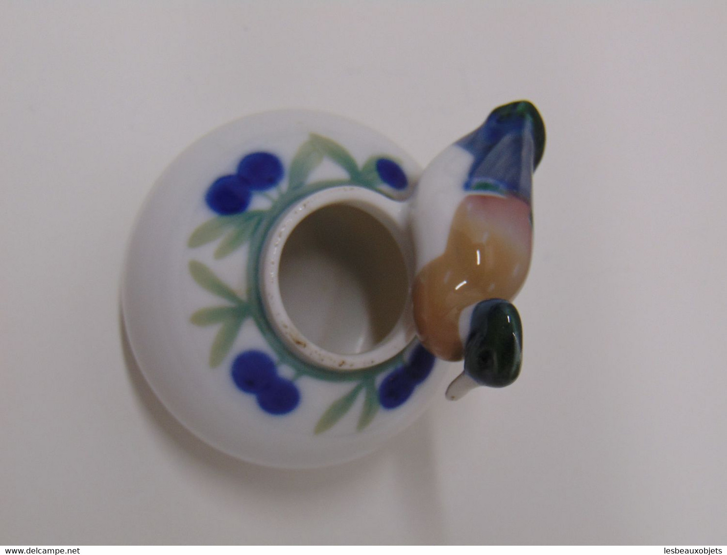 *JOLI PETIT SUJET CANARD ENCRIER POT PORCELAINE Signé COLLECTION VITRINE déco   E