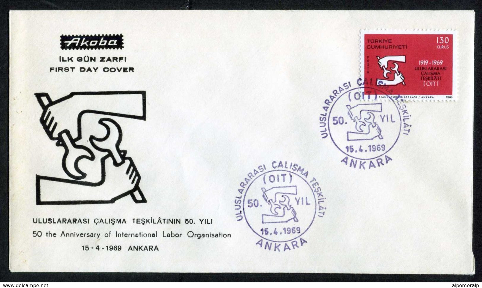 Türkiye 1969 ILO International Labor Organisation, 50th Anniversary Mi 2122 FDC - ILO