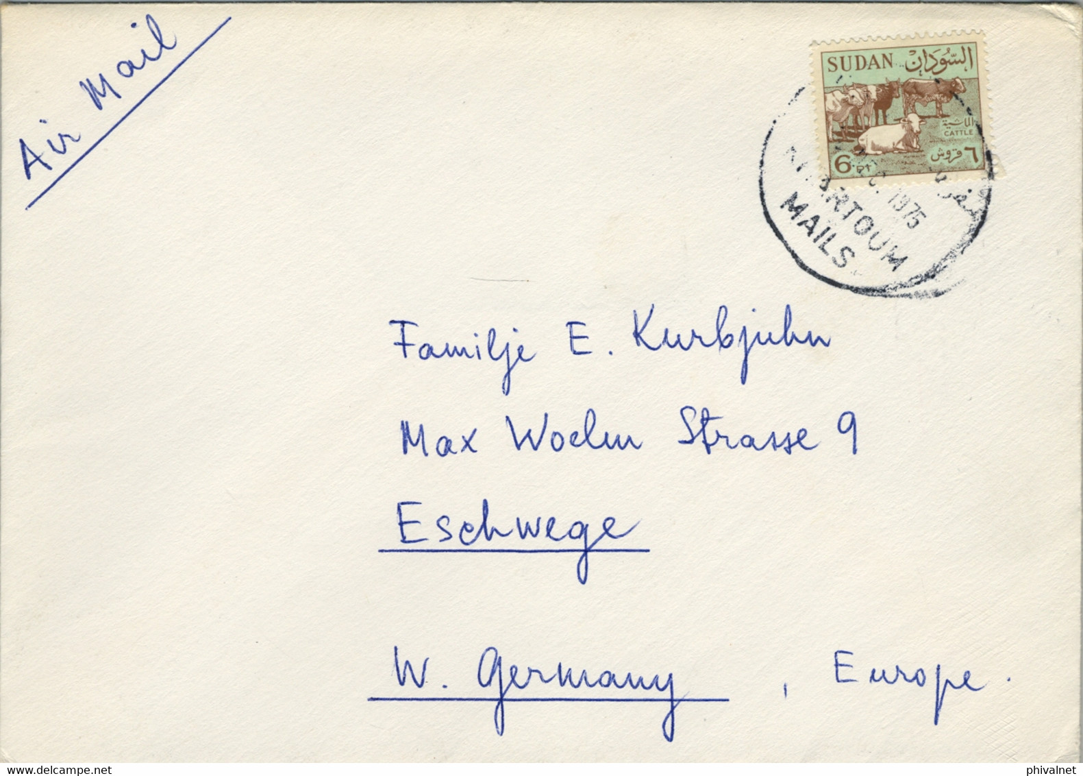 1975  SUDAN / SOUDAN - SOBRE CIRC. POR VIA AÉREA , KHARTOUM MAILS - CATTLE , GANADERIA - Soudan (1954-...)