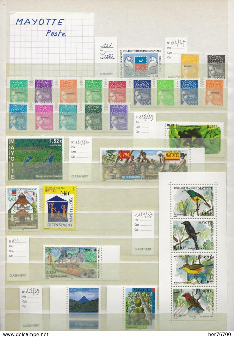 2002 ANNEE COMPLETE TIMBRES DE MAYOTTE NSTDC - Neufs