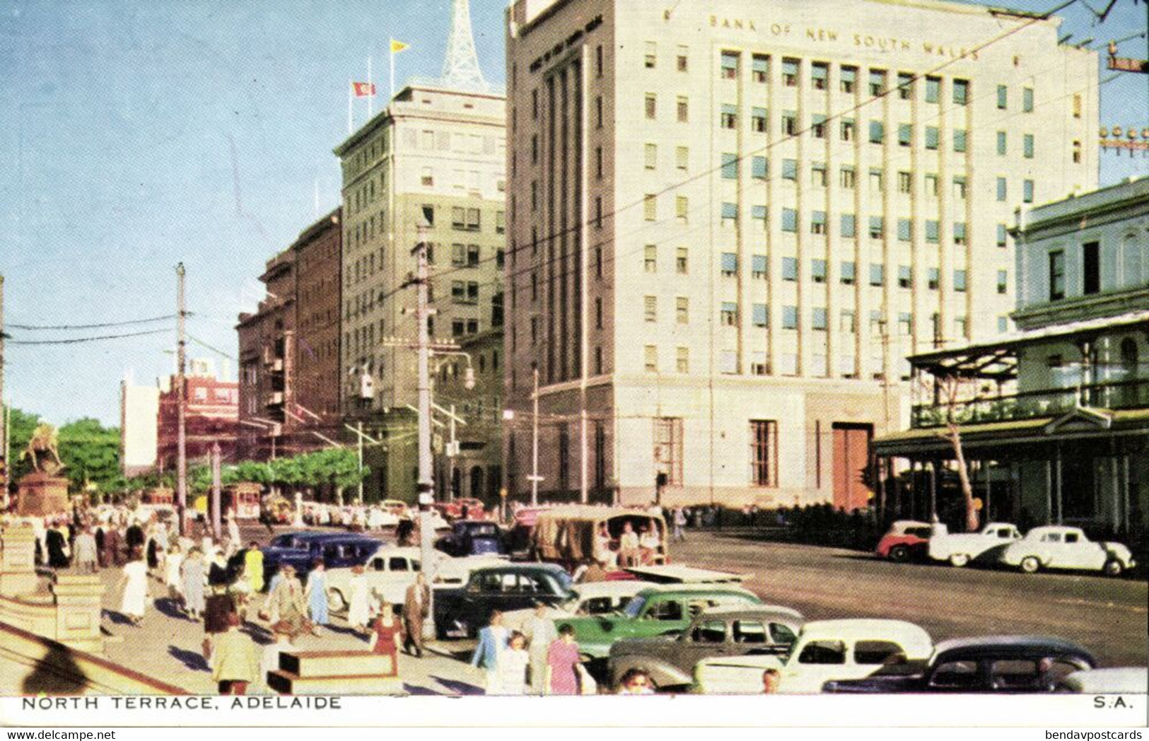 Australia, SA, ADELAIDE, North Terrace, Car Bus Tram (1954) Postcard - Adelaide