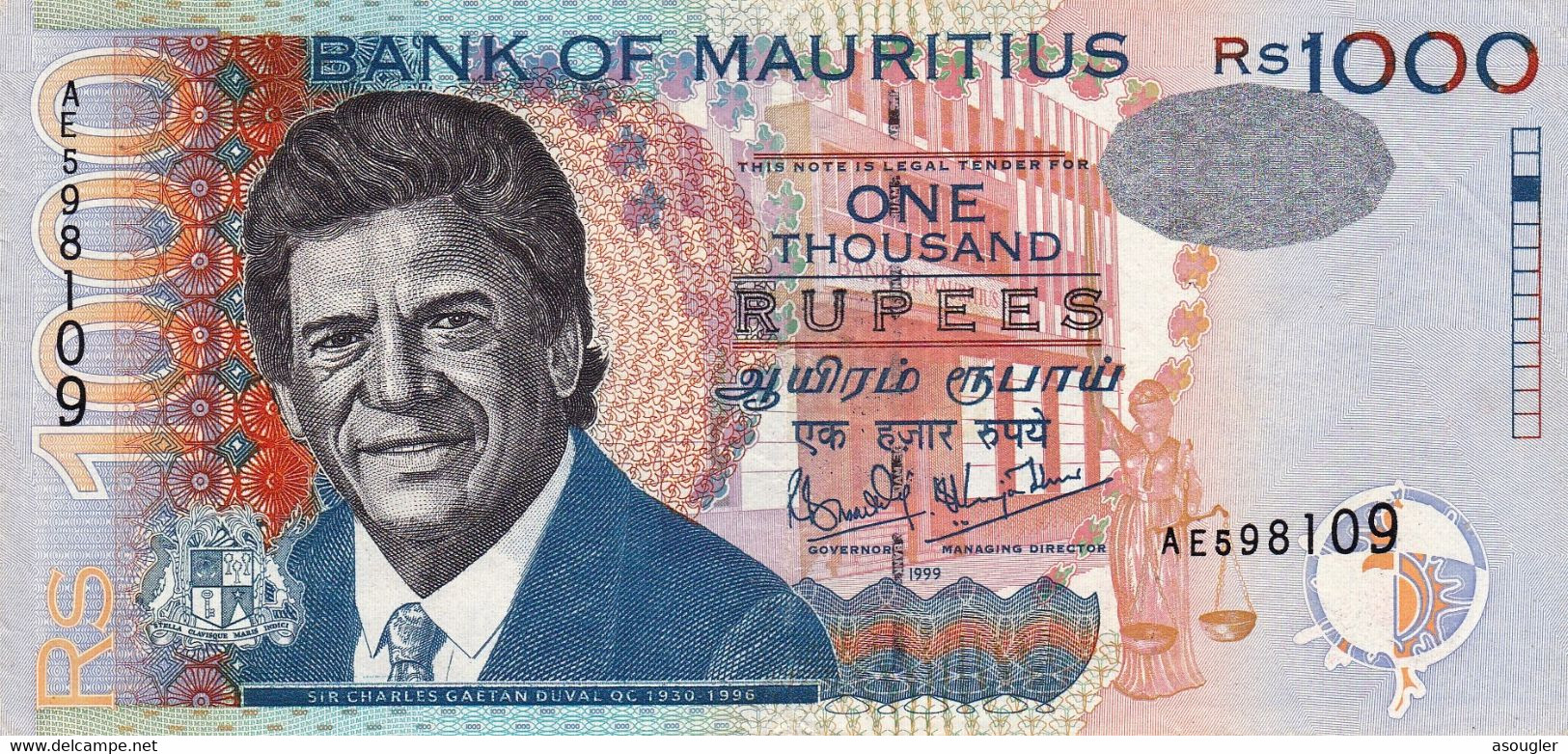 Mauritius 1000 Rupees 1999 EXF P-54a "free Shipping Via Registered Air Mail" - Maurice