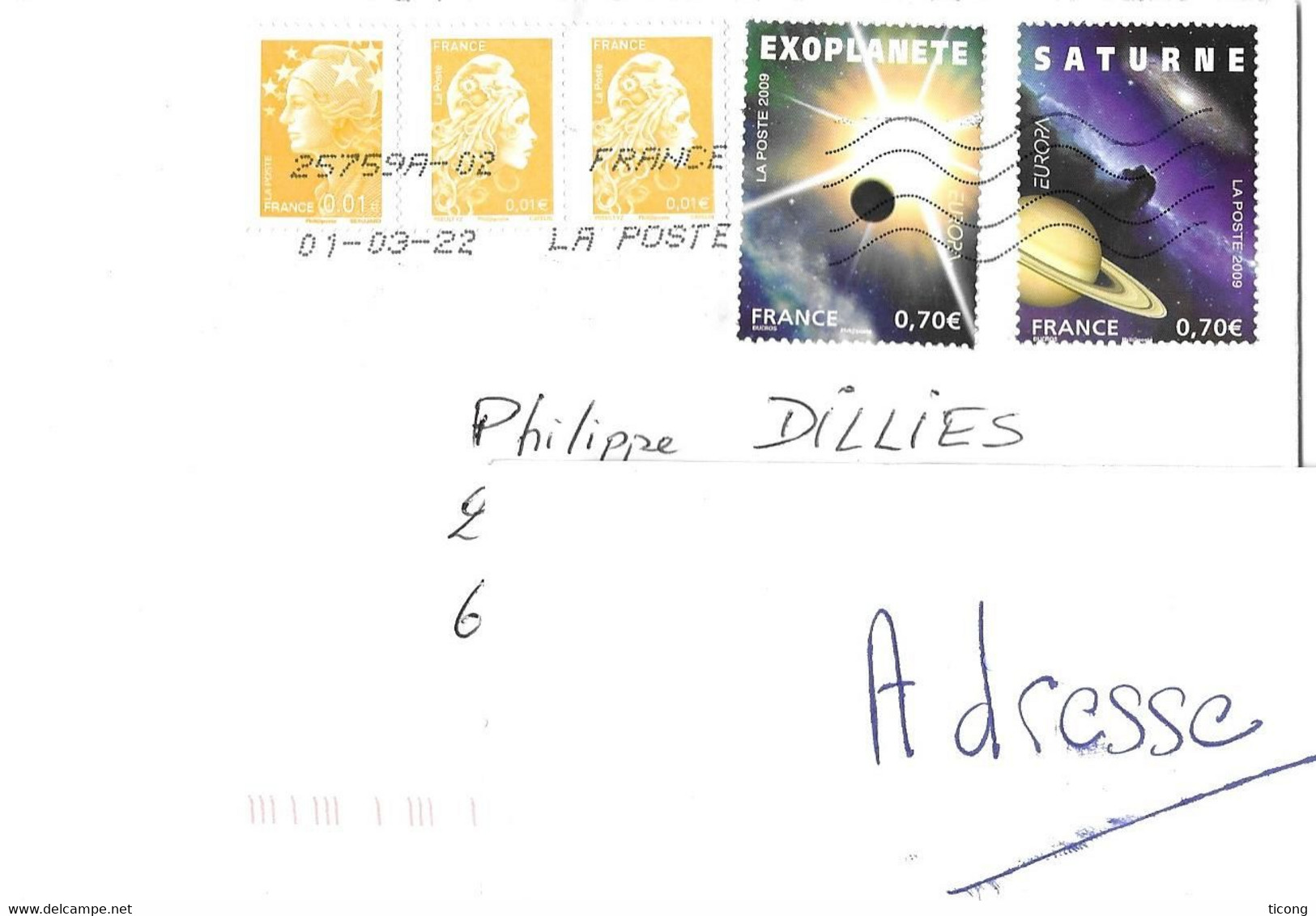 LETTRE ENTIERE DE 2022 - EUROPA EXOPLANETE, SATURNE ( BLOC ASTRONOMIE  EUROPA 2009 ) VOIR LES SCANNERS - Storia Postale