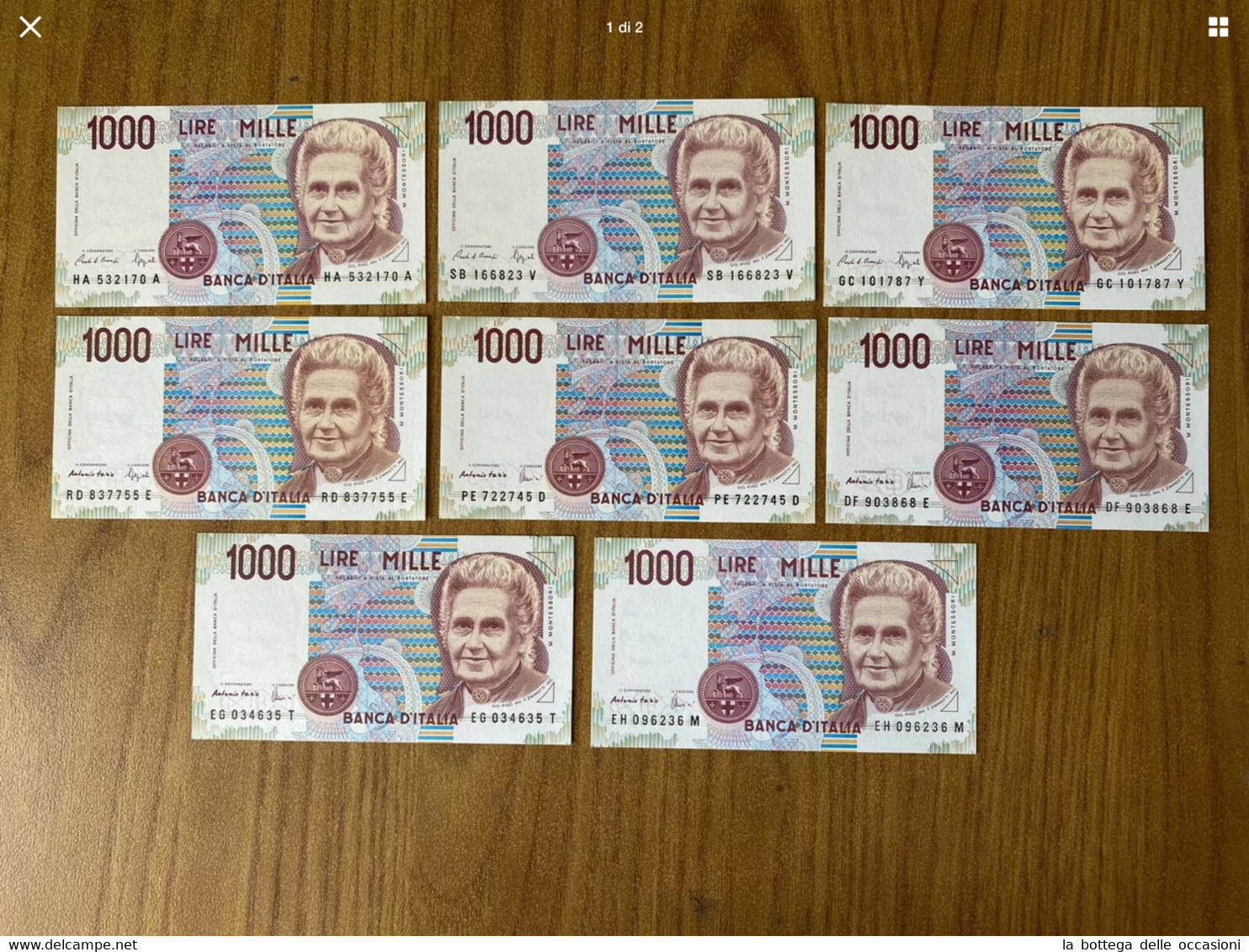 Italia Repubblica   Otto Biglietti Serie Completa Montessori FDS La Numerazione Potrebbe Essere Diversa Ma  Sempre FDS - 1000 Lire