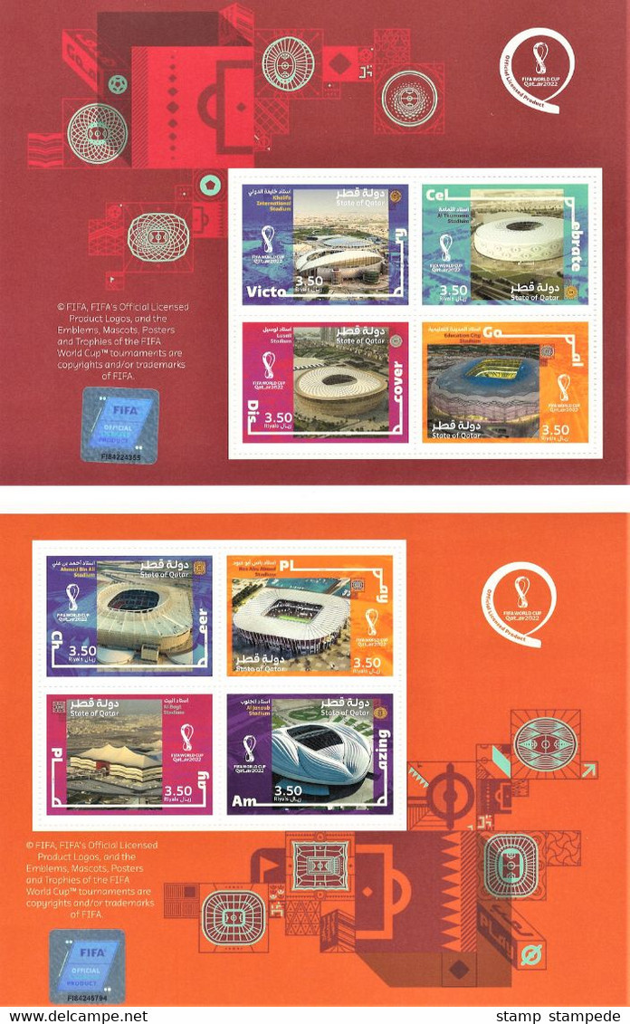 Stadiums / Venues Of Qatar 2022 FIFA World Cup Soccer / Football - Set Of 2 Official Miniature Stamp Sheets From Qatar - 2022 – Qatar