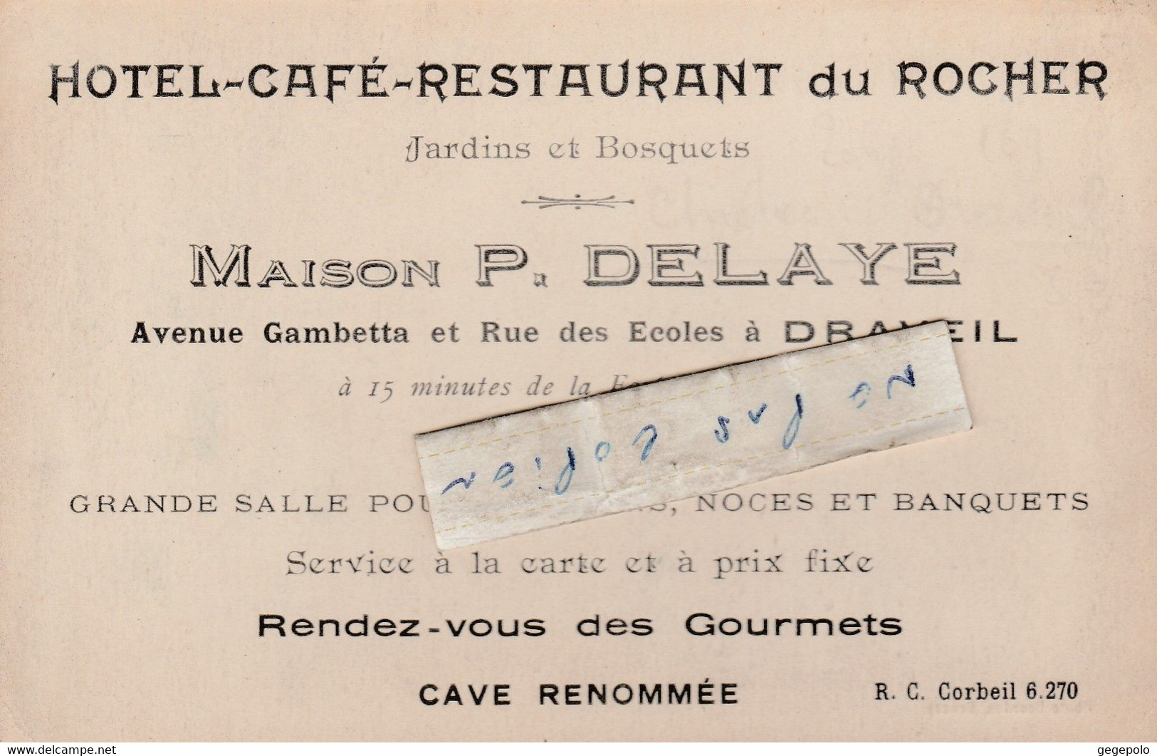 DRAVEIL -  HOTEL-CAFE-RESTAURANT Du ROCHER - Maison P. DELAYE - Draveil