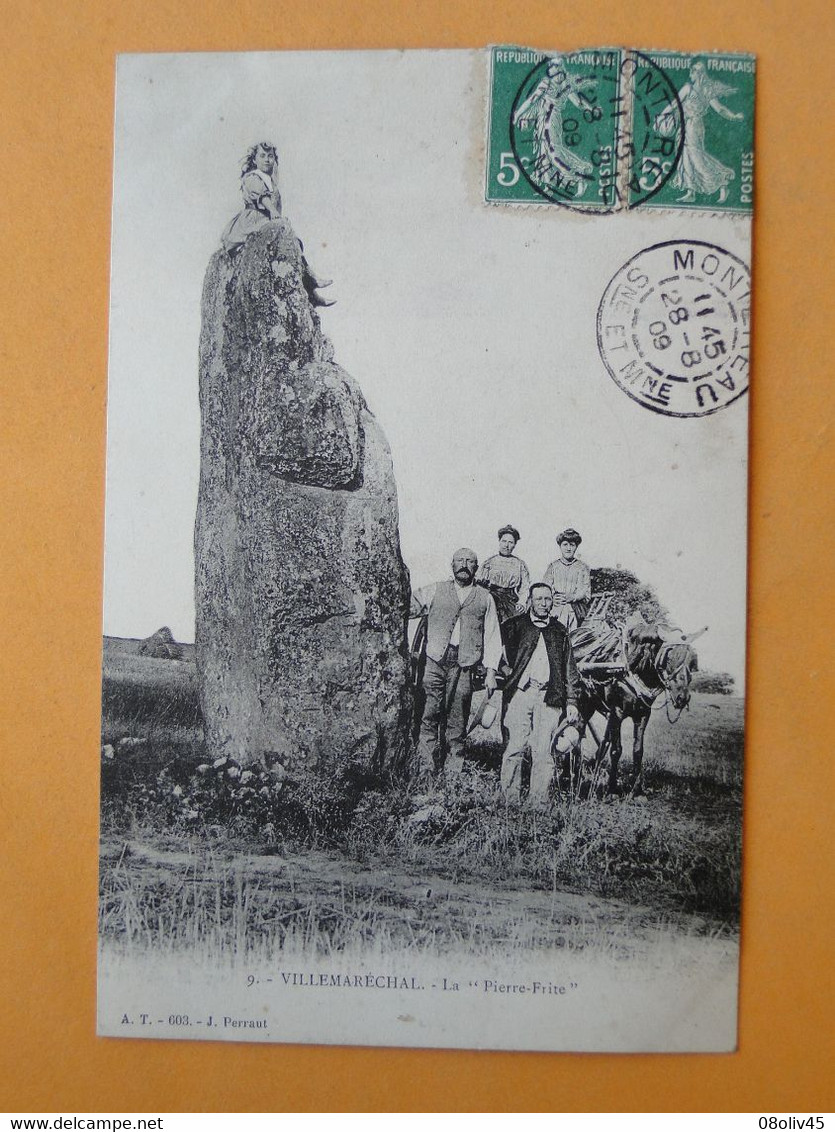 VILLEMARECHAL  (Seine & Marne) -- La " Pierre Frite " - ANIMATION 4 Personnes Et Fillette En Haut Du Dolmen - Dolmen & Menhirs