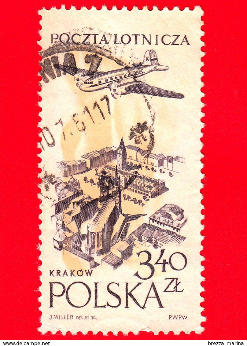 POLONIA - Usato - 1957 - Cracovia - Città Vecchia - Aereo - Old Town Krakow - 3.40 Zl - P. Aerea - Used Stamps