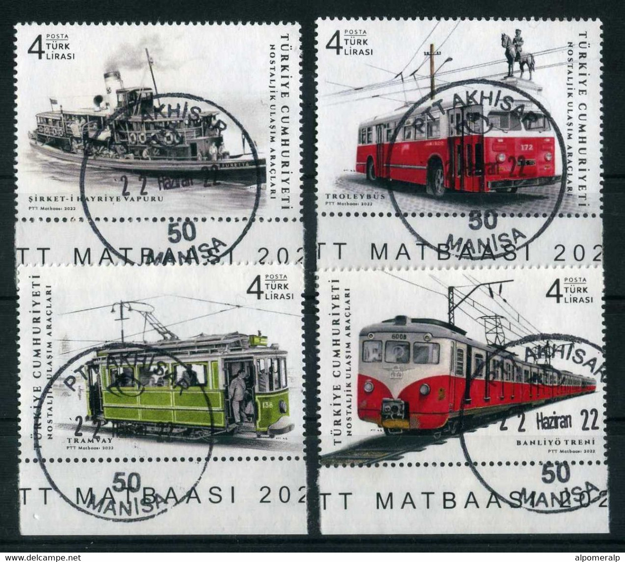 Turkey 2022 USED Historic Public Transport, Vehicles: Train, Tram, Railways, Bus, Trolleybus, Passenger Ferry - Used Stamps