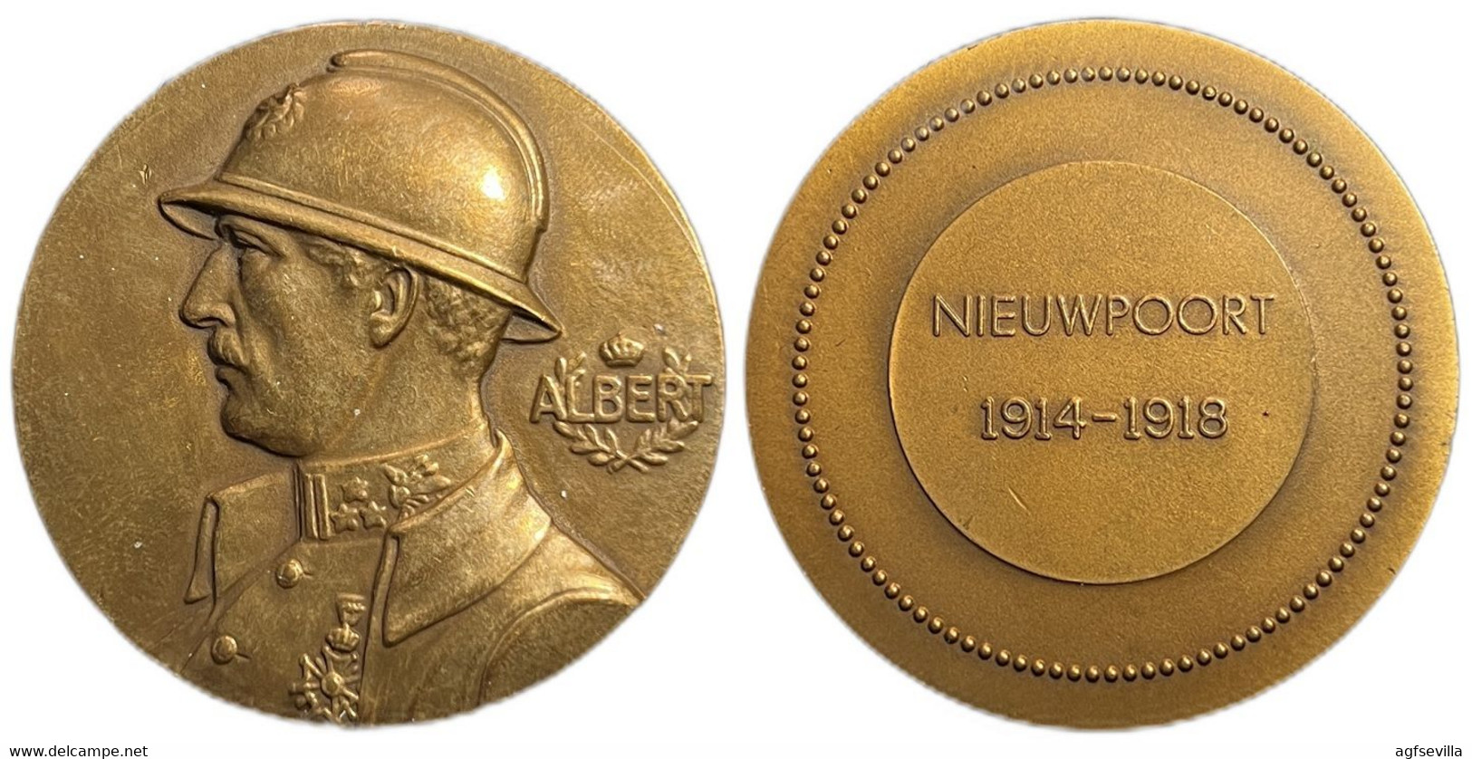 BÉLGICA. REY ALBERTO. WWI. MEDALLA CIUDAD DE NIEUWPOORT. 1.918. BRONCE - Royaux / De Noblesse