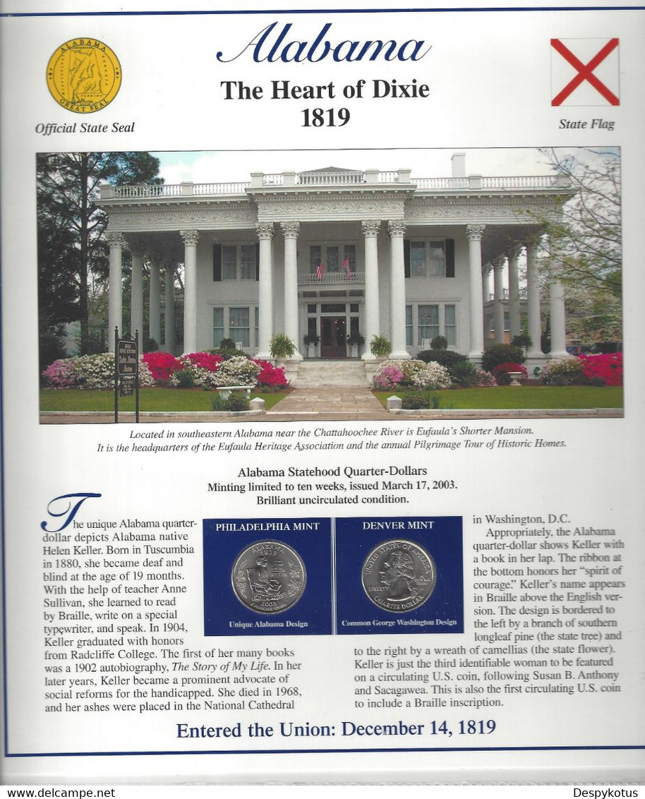 Etats-Unis - Feuillet "Etat" - 2 Quarters FDC 1999 (Philadelphie Et Denver) Et 2 Timbres Neufs - Alabama - Zonder Classificatie