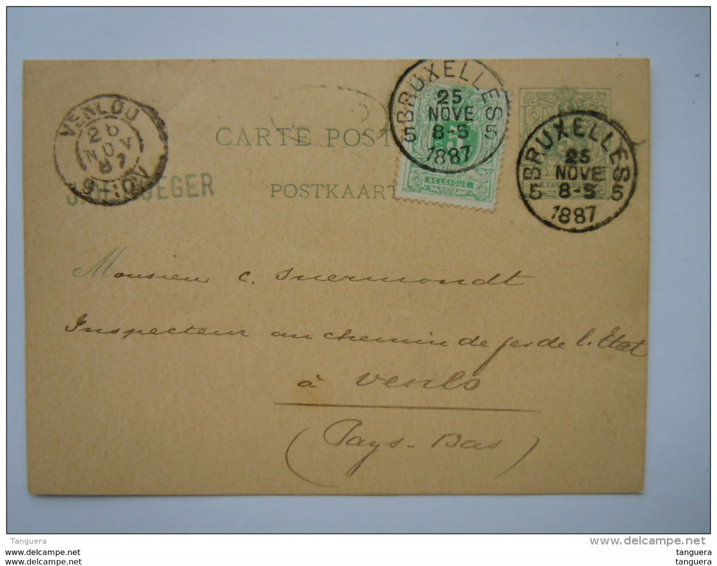 Belgique 1887 Cob 45 Vert Incomplet Groen Onvolledig Op Entier Postal Postwaardestuk 17 5 Ct Lion Bruxelles - Venlo - Sin Clasificación