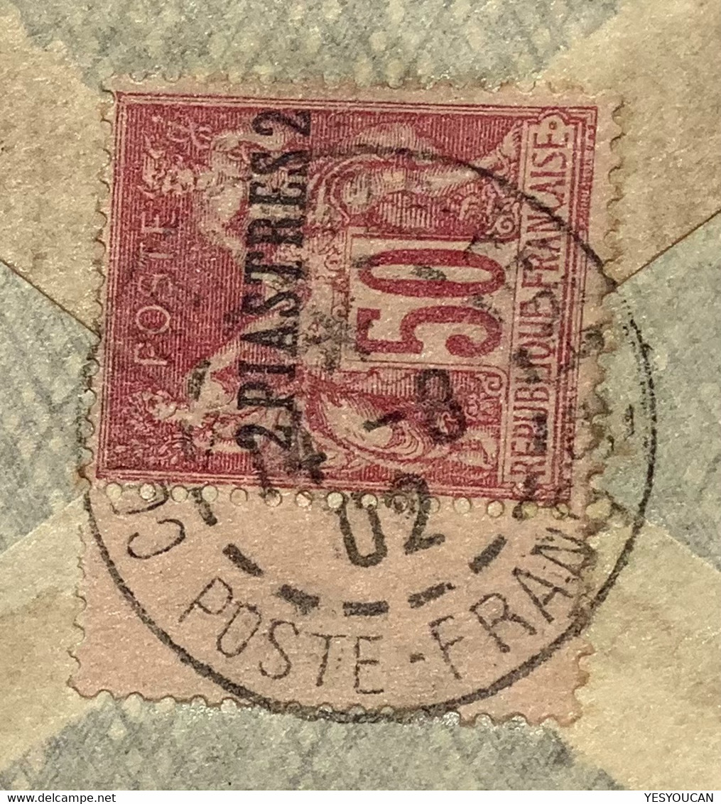 „JERUSALEM PALESTINE“ 1902 RARE REGISTERED INCOMING MAIL: Constantinople(Holy Land BFE Sage Levant Français Cover Lettre - Palästina