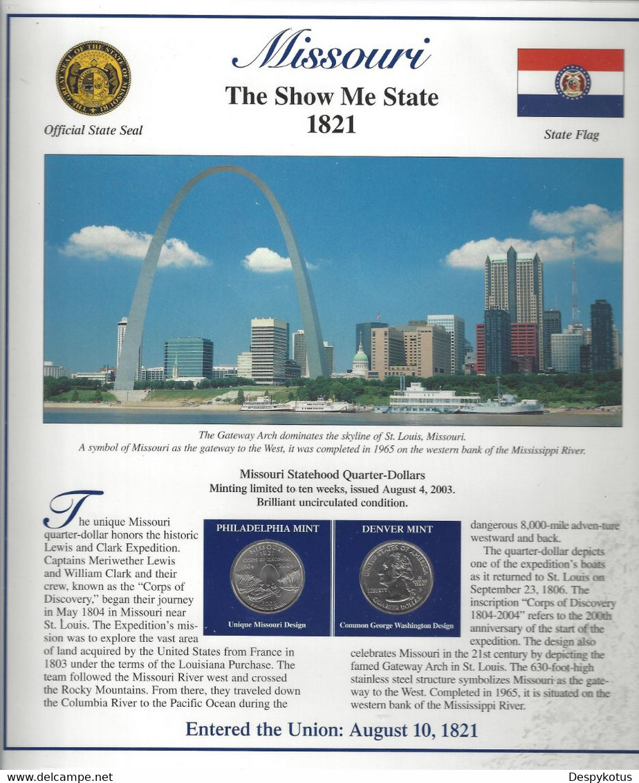 Etats-Unis - Feuillet "Etat" - 2 Quarters FDC 1999 (Philadelphie Et Denver) Et 3 Timbres Neufs - Missouri - Non Classificati