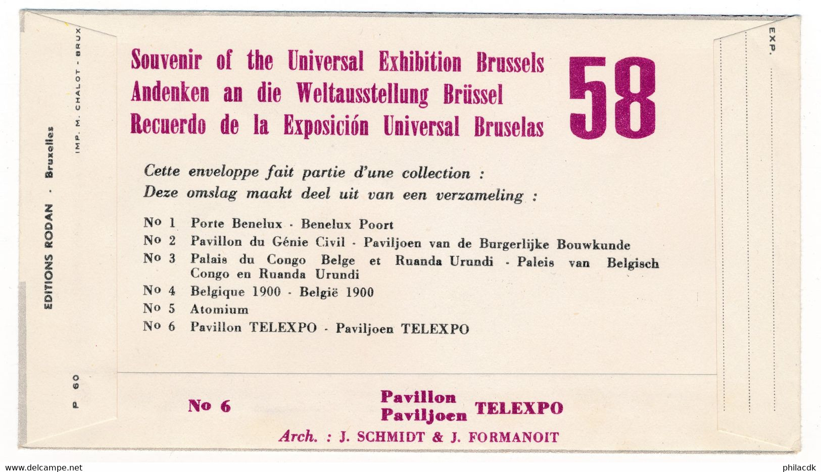 BELGIQUE - ENVELOPPE PREMIER JOUR AVEC CAD BRUXELLES DU 15 AVRIL 1958 PAVILLON TELEXPO EXPO UNIVERSELLE - 1951-1960