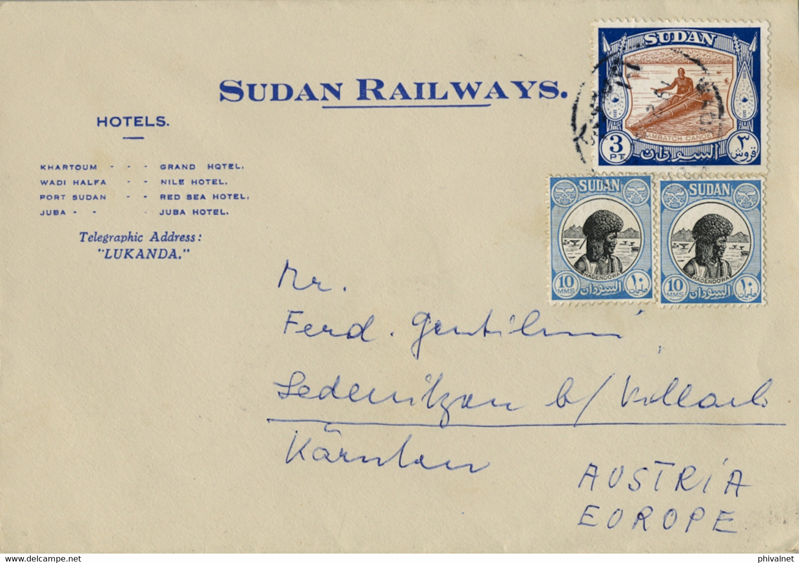 1959 SUDAN / SOUDAN - SOBRE CIRC. VIA AÉREA , KHARTOUM , SUDAN RAILWAYS - AMBATCH CANOE , HADENDOWA - Soedan (1954-...)