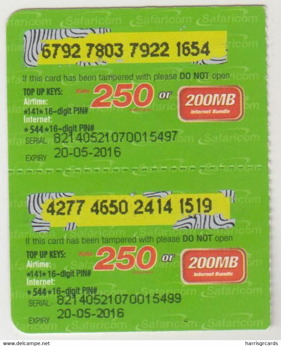 KENYA - Airtime 500 (Half Size), Safaricom Card , Expiry Date:01/04/2016, Used - Kenya