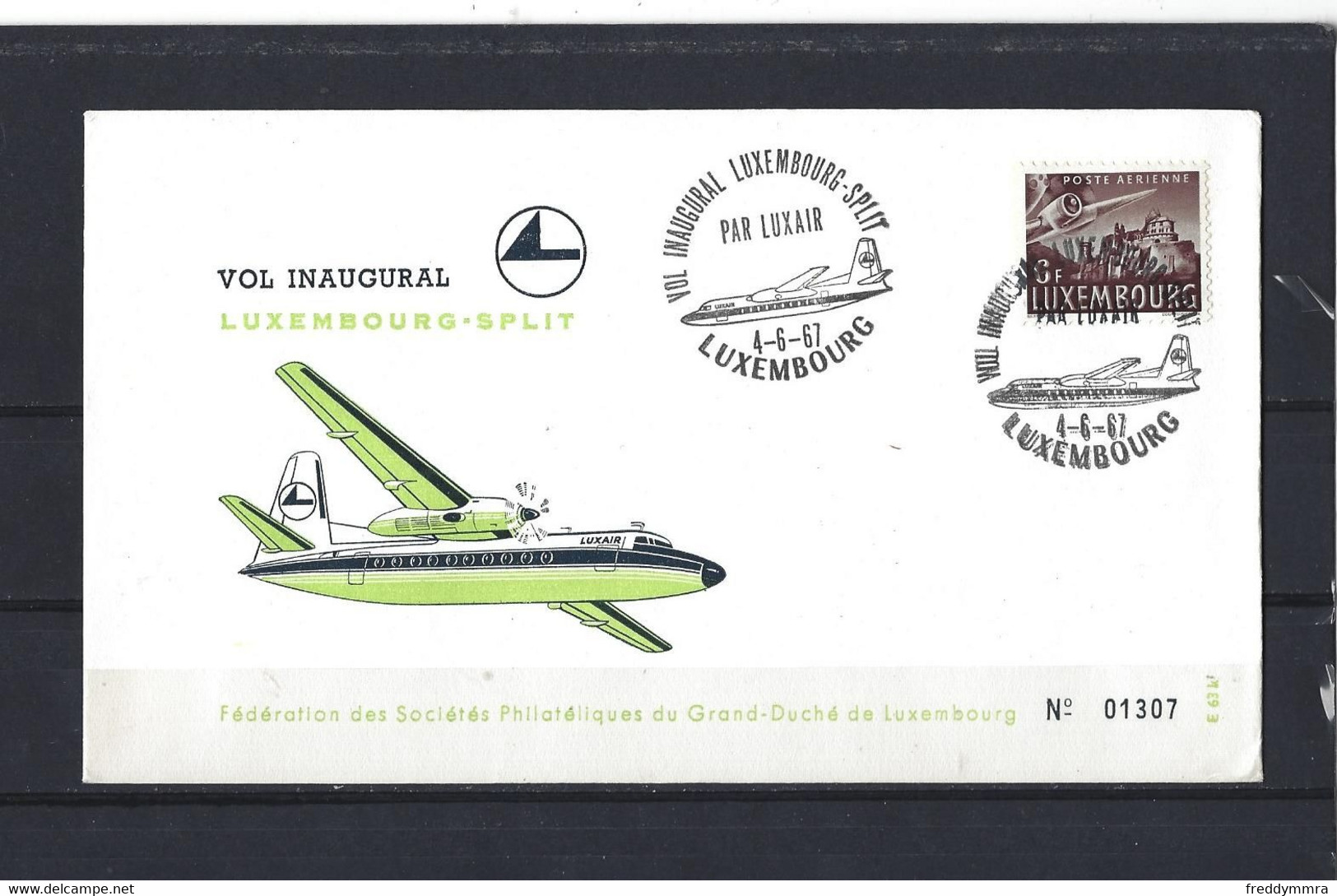 Luxembourg: FDC -Vol Inaugural Luxembourg-Split - Storia Postale