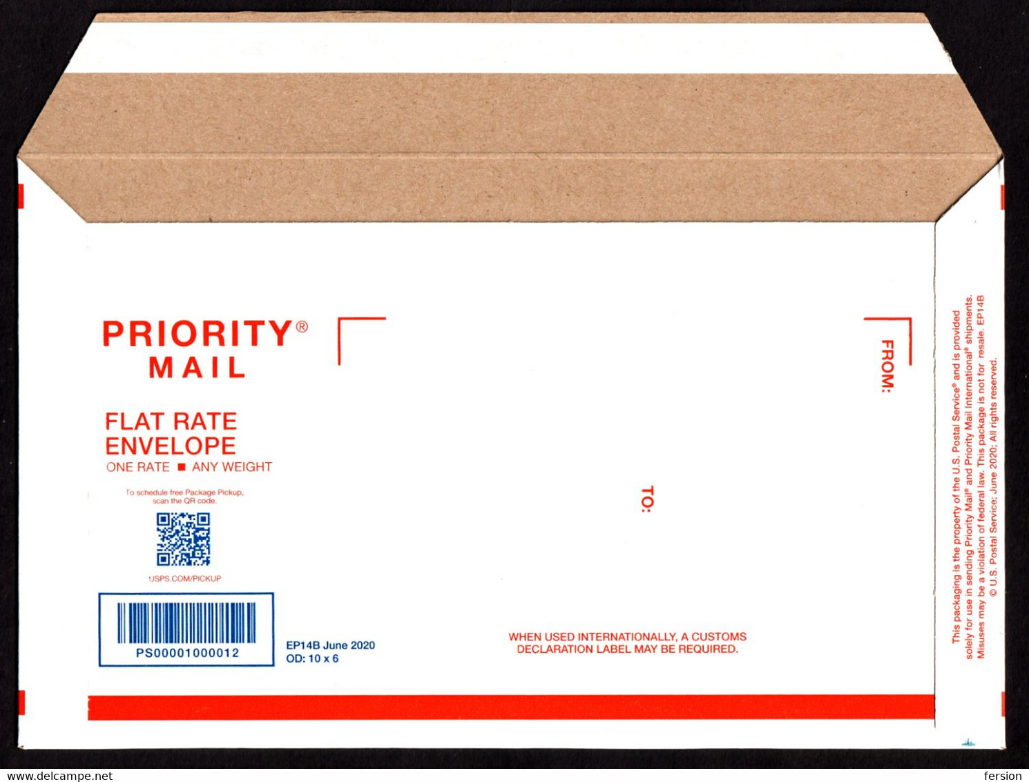 2020 USA Priority Mail - Flat Rate Envelope / Tracked Insured - Registered Bar Code Barcode - 10x6" - 2011-...