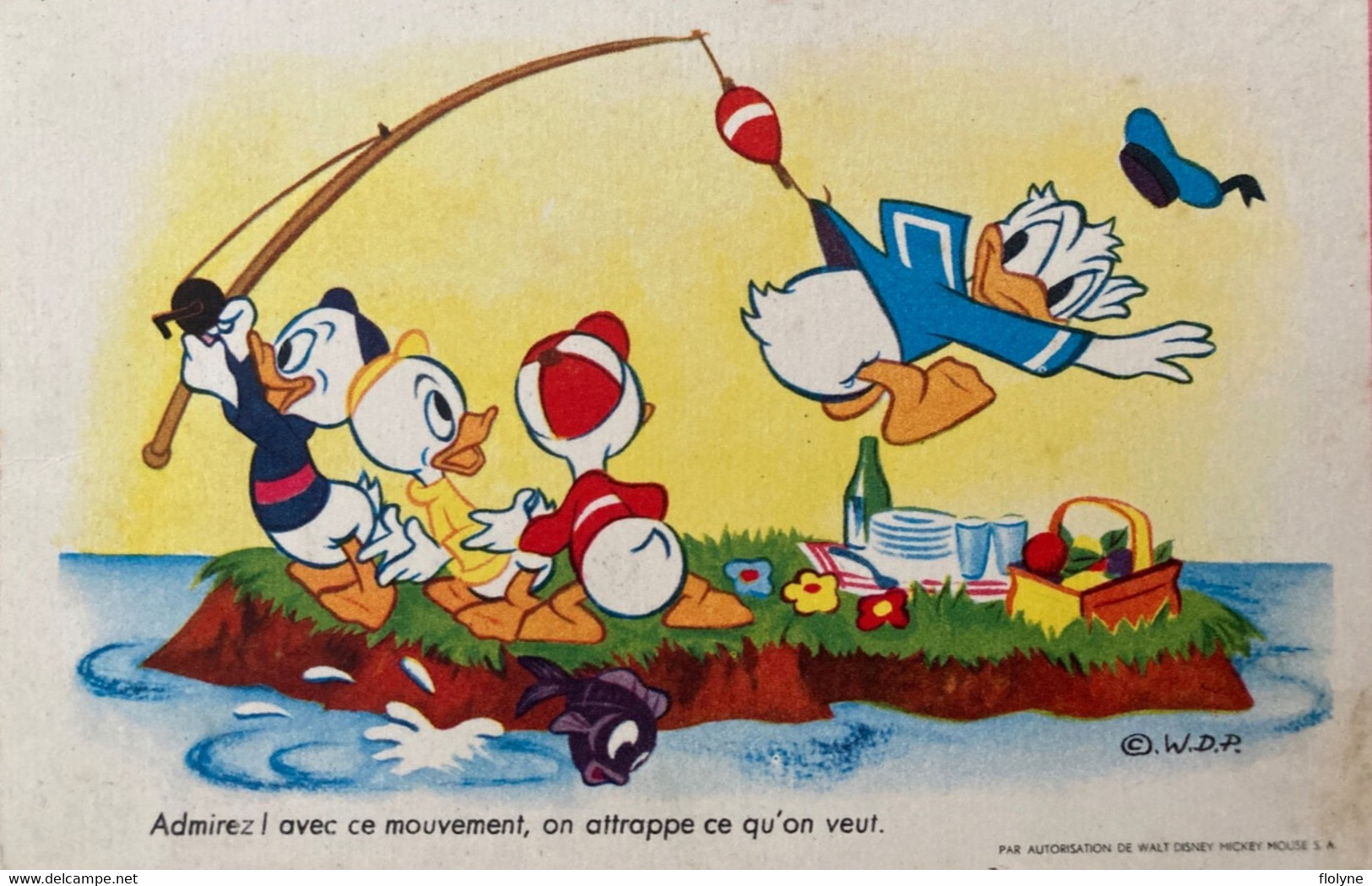 Walt Disney - Cpa Illustrateur - Donald Riri Fifi Loulou à La Pêche - Autres & Non Classés