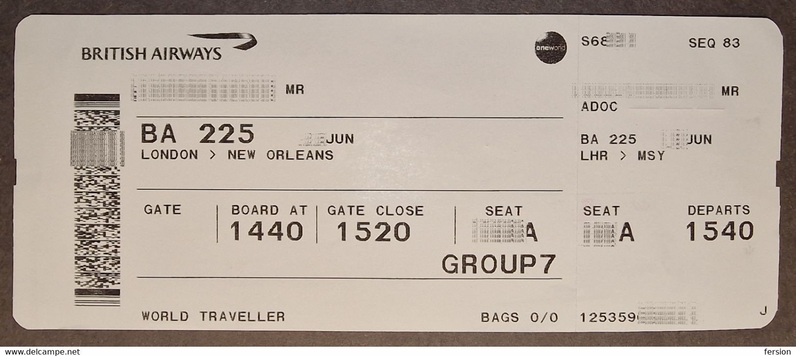 ONEWORLD  2022 British Airways AIRPLANE Boarding Pass USA BRITAIN London New Orleans LHR MSY QR Code HEATHROW  COVER - Tarjetas De Embarque