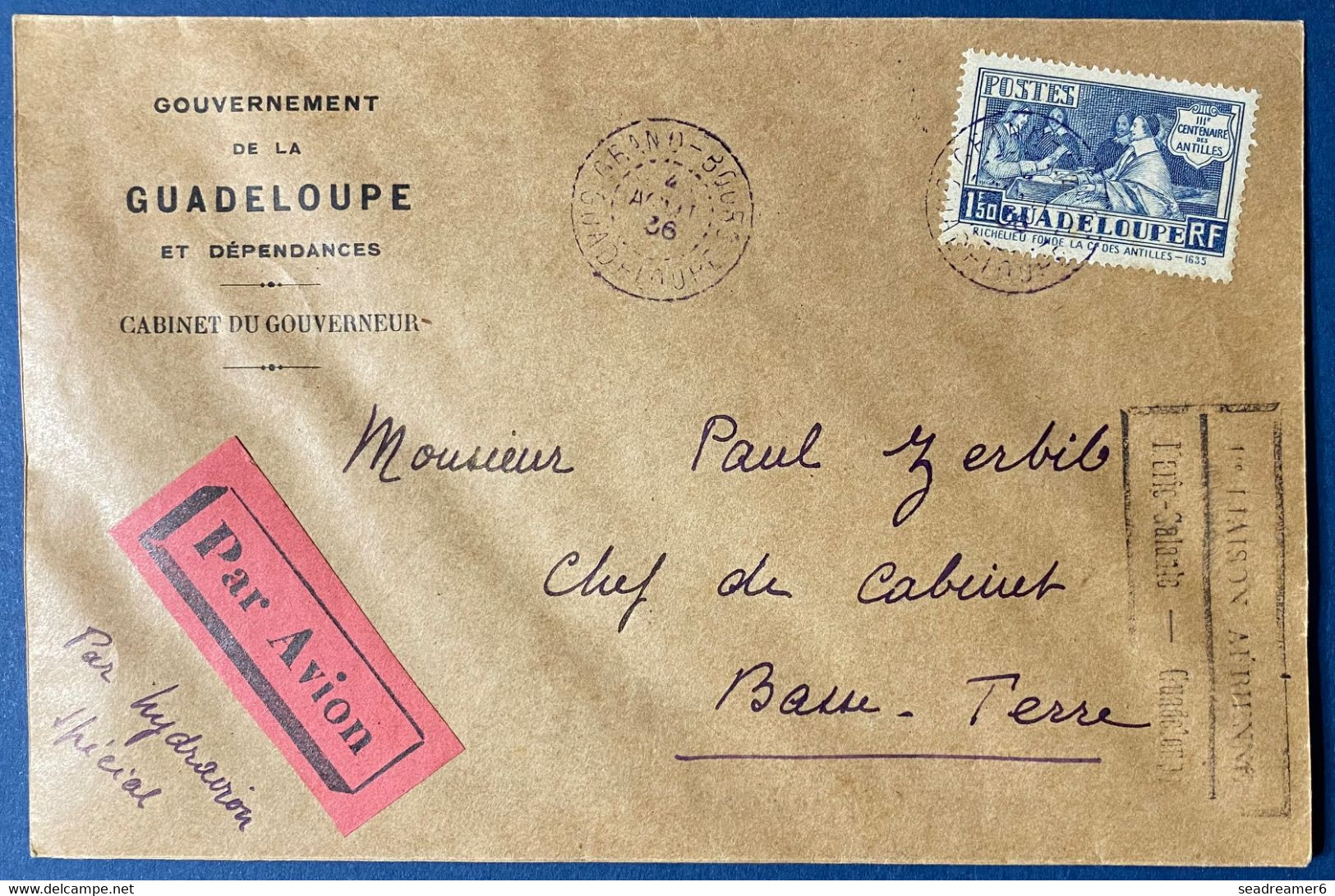 Colonies Francaises Guadeloupe Lettre N°129 1ere Liaison Aérienne Marie-Galante Guadeloupe Par Hydravion Special Rare ! - Covers & Documents