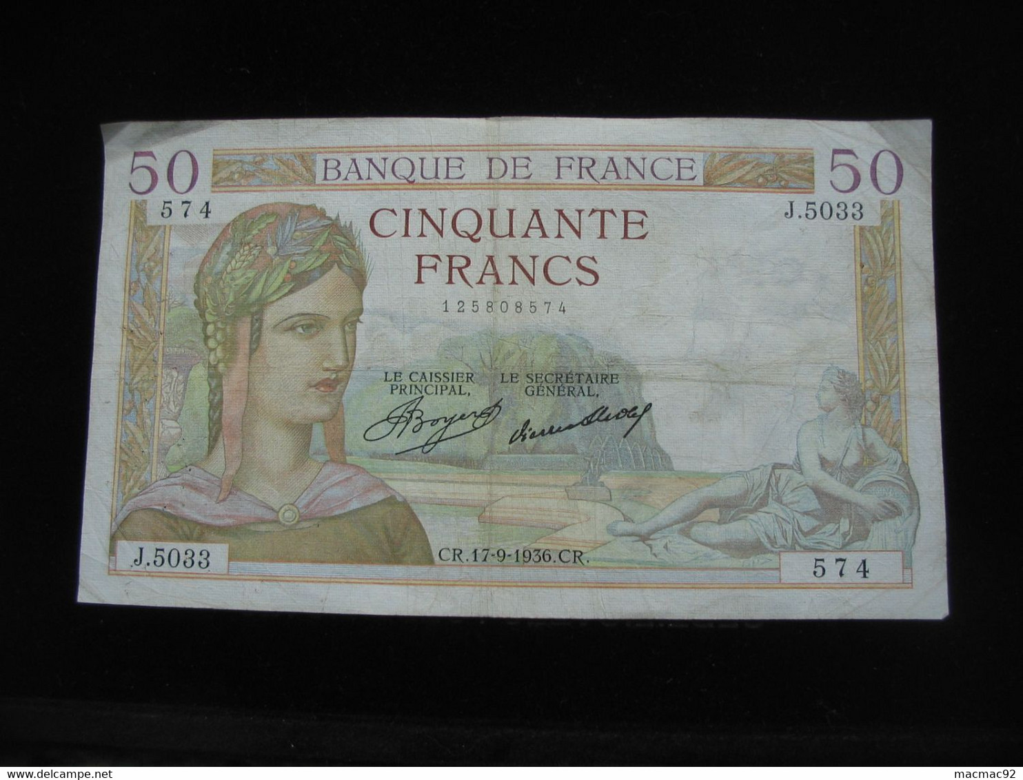 50 Cinquante Francs CERES -  17-9-1936   **** EN ACHAT IMMÉDIAT  **** - 50 F 1934-1940 ''Cérès''