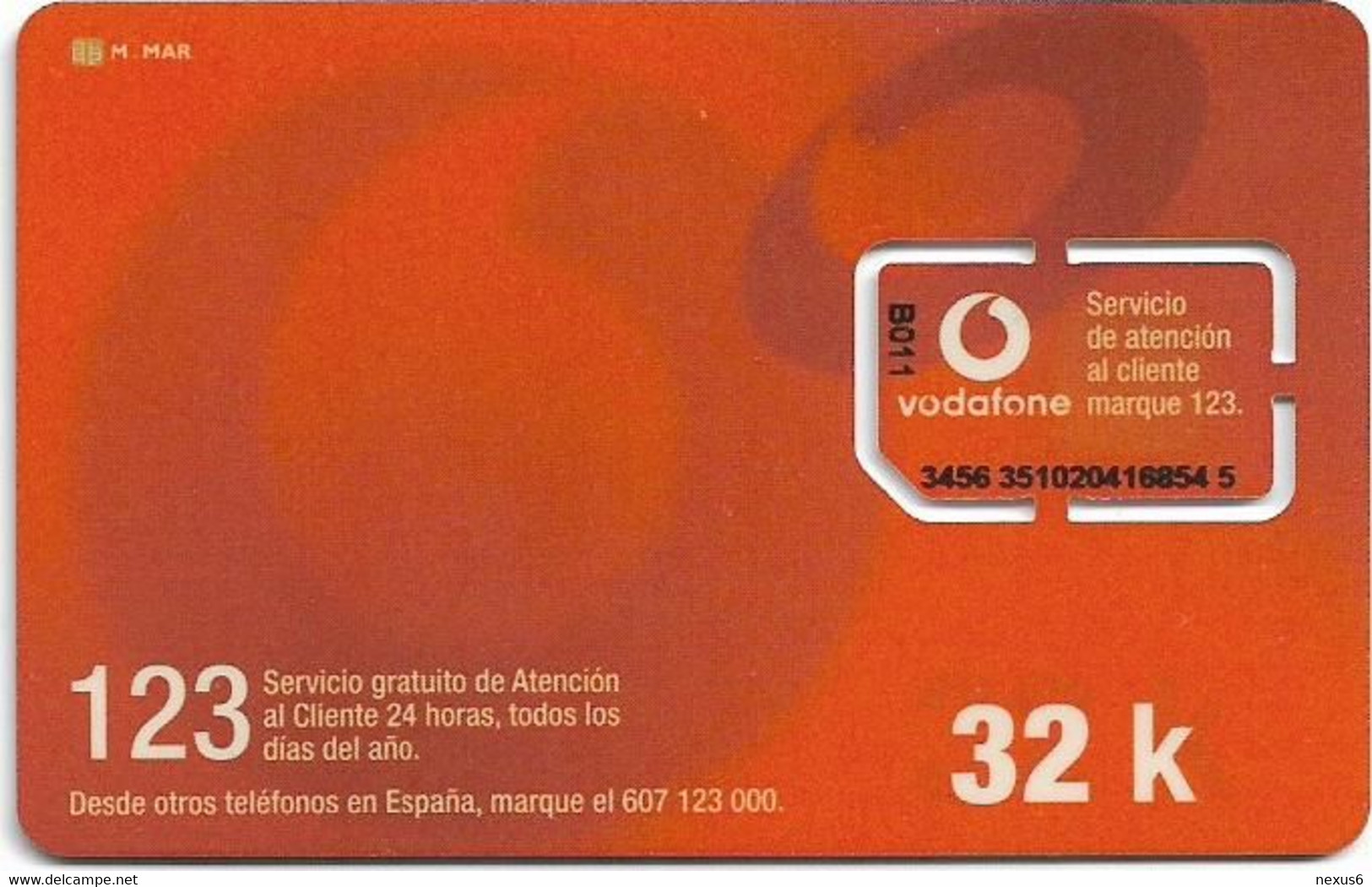 Spain - Telefonica Vodafone - Vodafone Red Card 32K, GSM SIM2 Mini, Mint - Telefonica