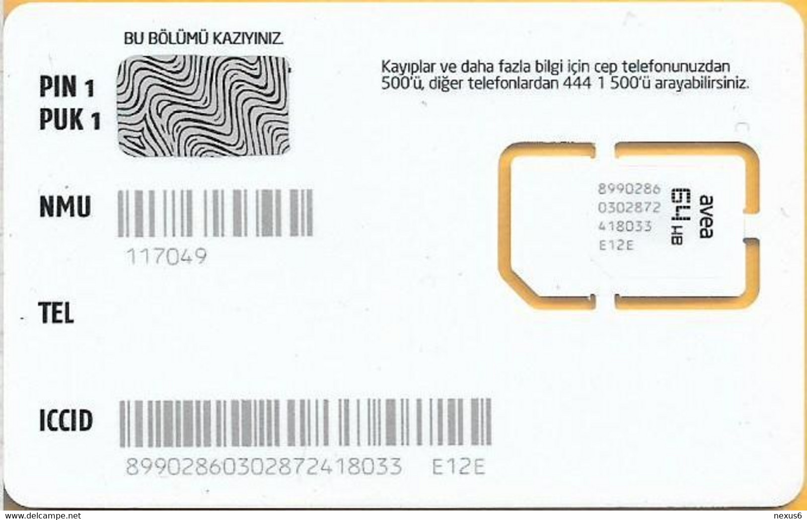 Turkey - Avea - Plain White Design 64Kb GSM SIM2 Mini (Type 1), Mint - Türkei