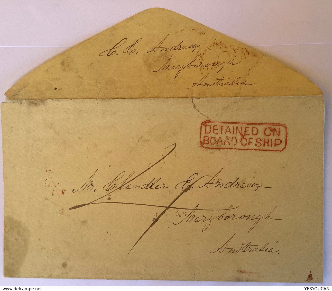 RR !  „DETAINED ON BOARD OF SHIP“1861cover>Maryborough Via Melbourne Victoria (Australia Mail Shipmail Lettre Australie - Lettres & Documents