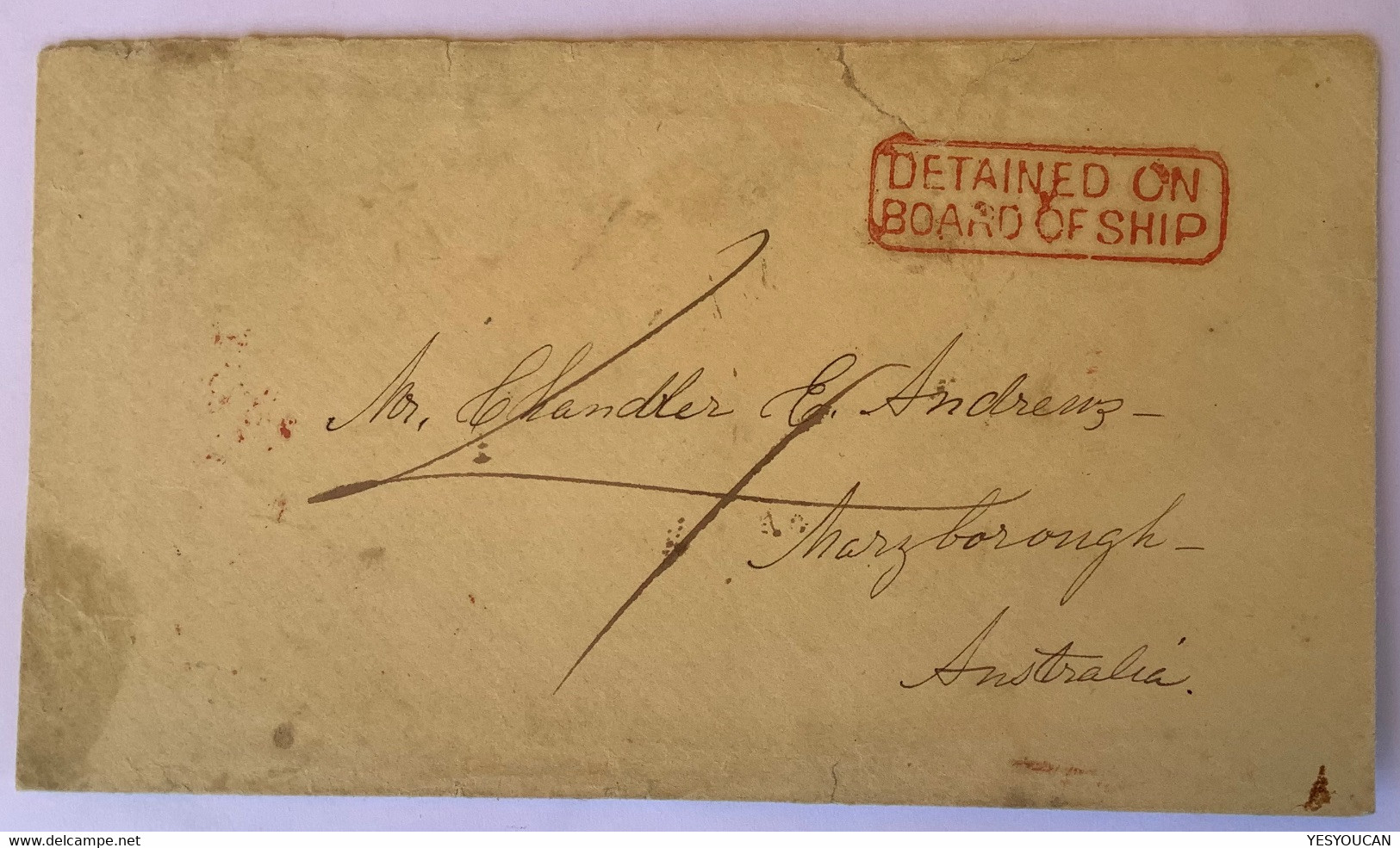 RR !  „DETAINED ON BOARD OF SHIP“1861cover>Maryborough Via Melbourne Victoria (Australia Mail Shipmail Lettre Australie - Brieven En Documenten