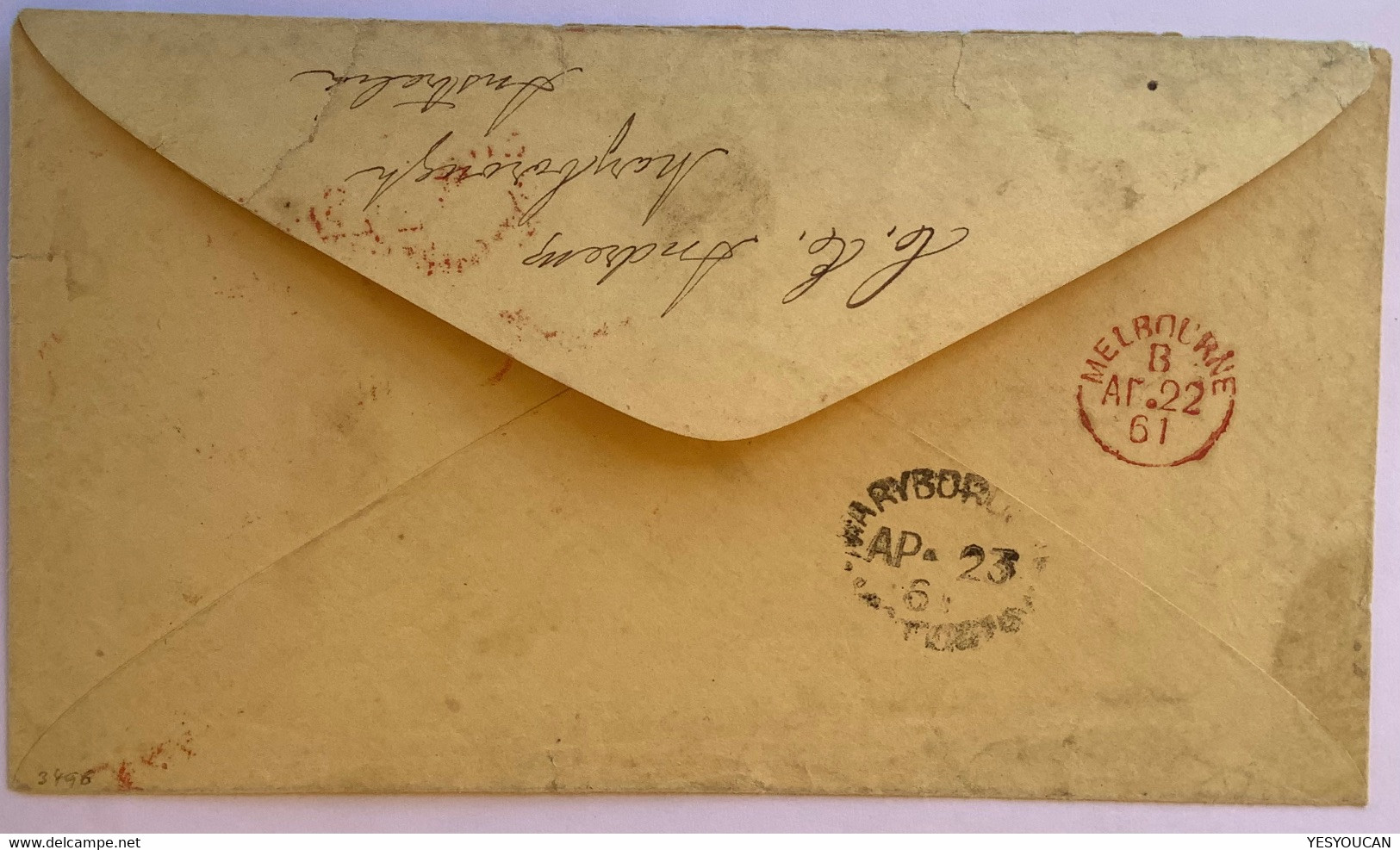 RR !  „DETAINED ON BOARD OF SHIP“1861cover>Maryborough Via Melbourne Victoria (Australia Mail Shipmail Lettre Australie - Cartas & Documentos