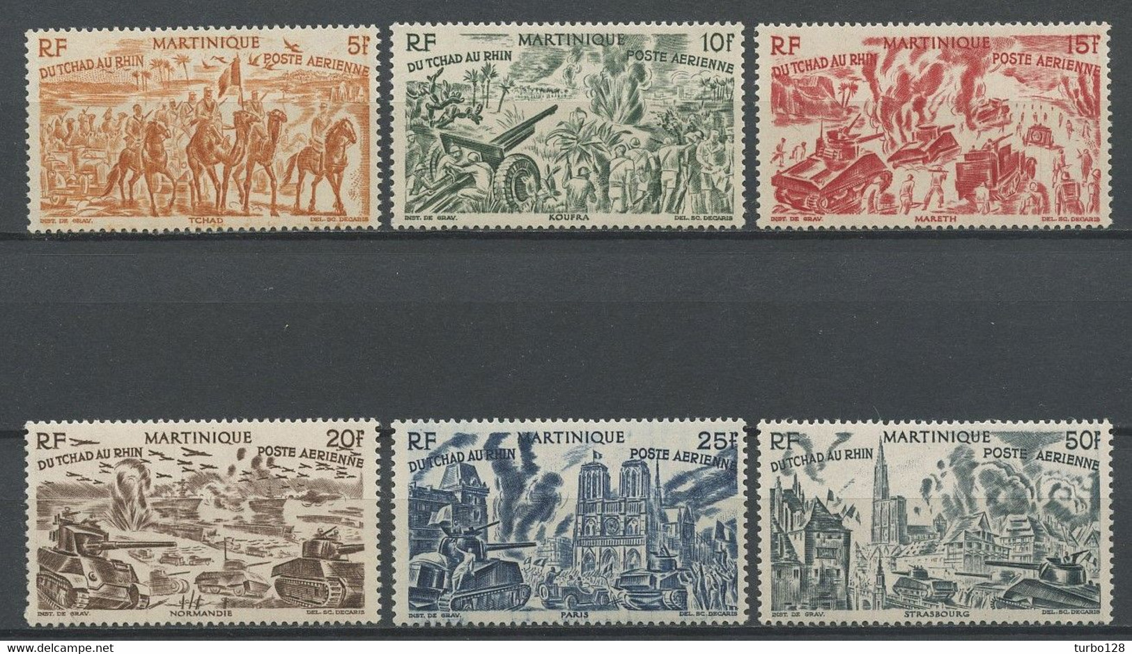 MARTINIQUE 1942 PA N° 7/12 ** Neufs MNH Superbes C 14 € Tchad Au Rhin Animaux Chevaux Notre Dame De Paris Chars - Poste Aérienne