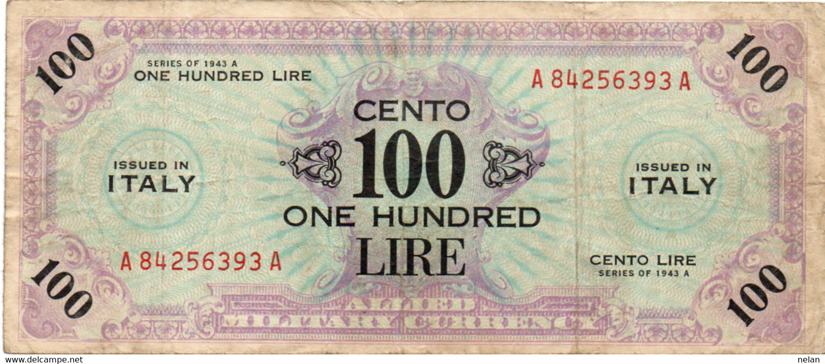 ITALIA  100  LIRE  1943 P-M21a CIRC. - Occupation Alliés Seconde Guerre Mondiale