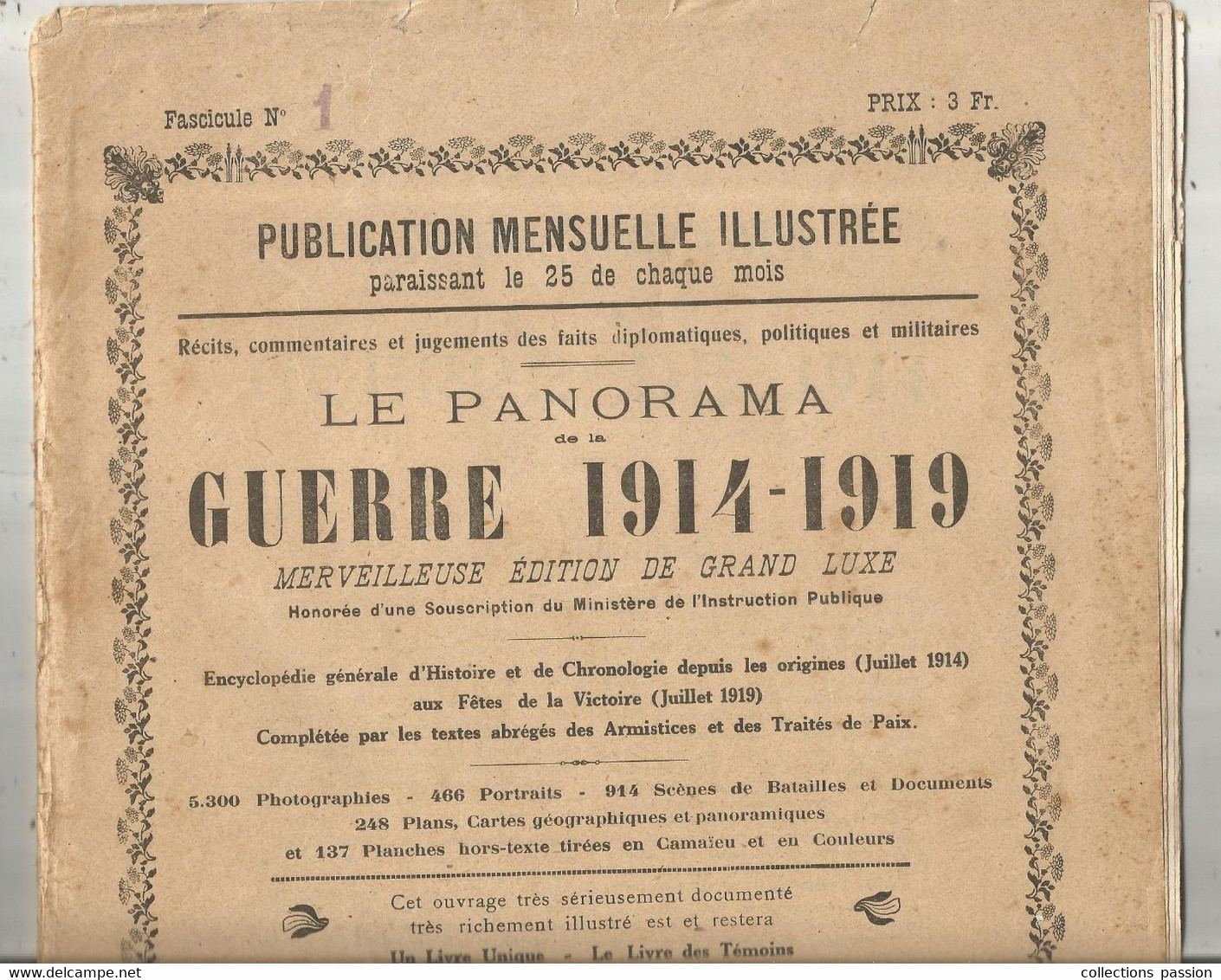 Publication Mensuelle , LE PANORAMA DE LA GUERRE 1914-1919 , N° 1, Frais Fr 4.95 E - 1900 - 1949
