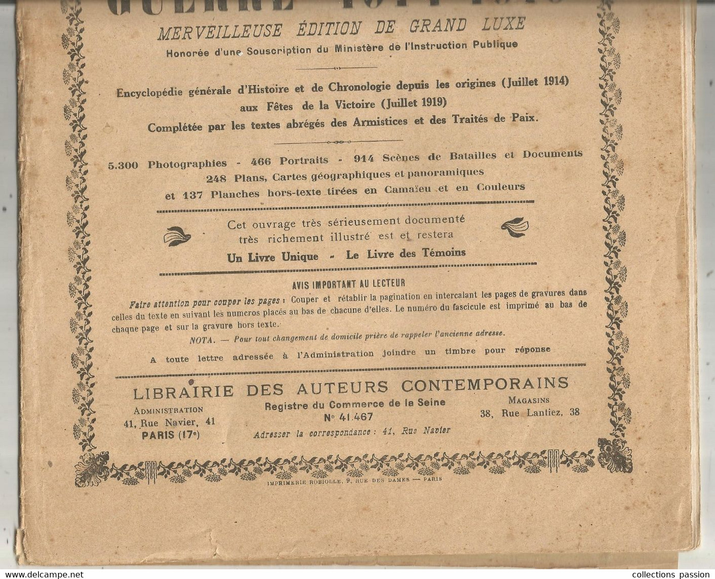 Publication Mensuelle , LE PANORAMA DE LA GUERRE 1914-1919 , N° 1, Frais Fr 4.95 E - 1900 - 1949