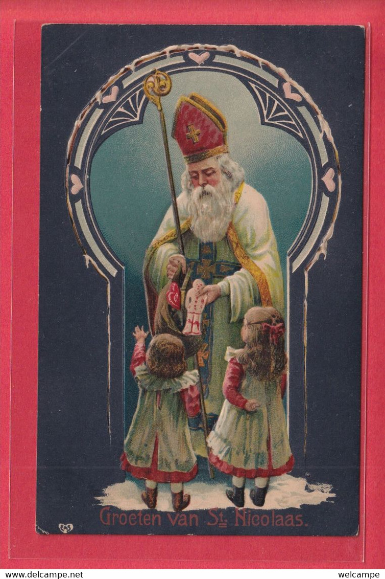 SUPERB EMBOSSED  POSTCARD - SINTERKLAAS - SANTA - ST. NICOLAS - CHILDREN - Otros & Sin Clasificación