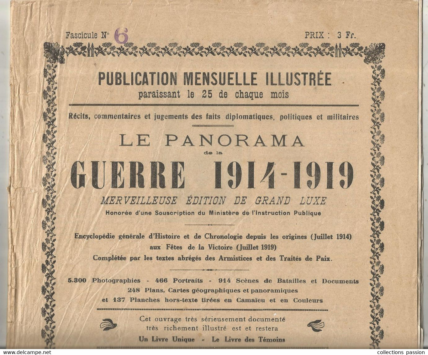 Publication Mensuelle , LE PANORAMA DE LA GUERRE 1914-1919 , N° 6, Frais Fr 4.95 E - 1900 - 1949