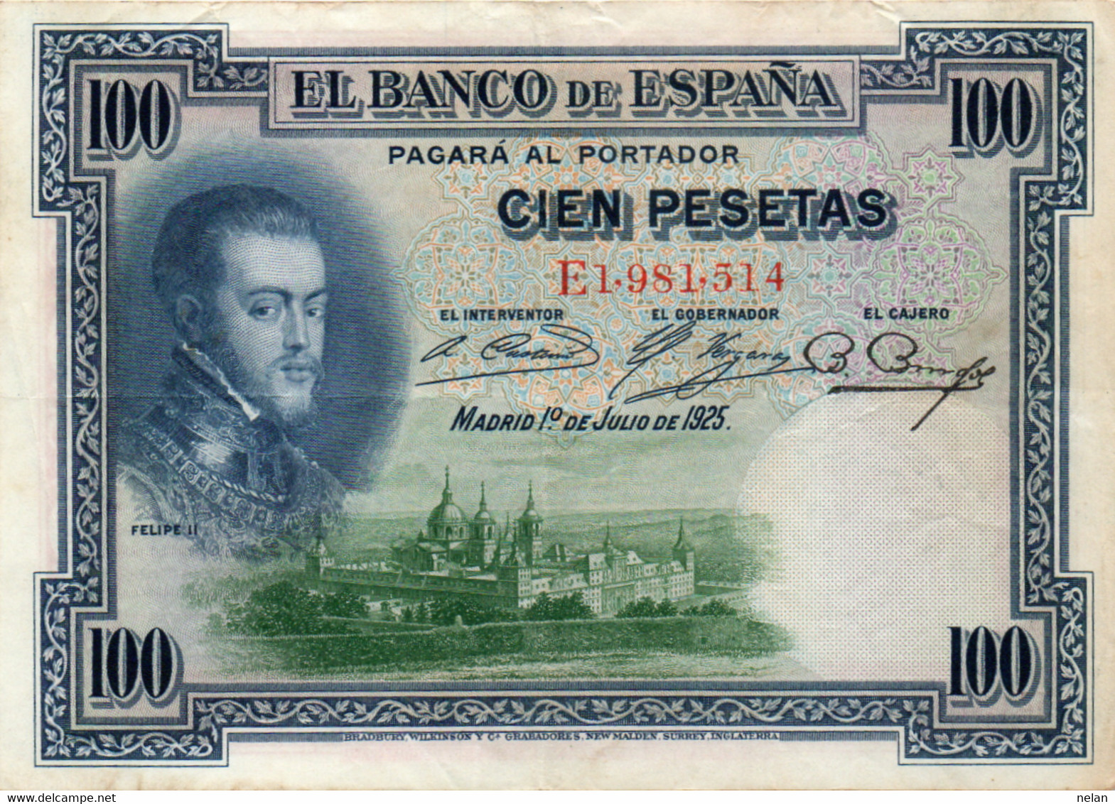 SPAIN 100 PESETAS 1925  P-69c  XF+ - 100 Pesetas