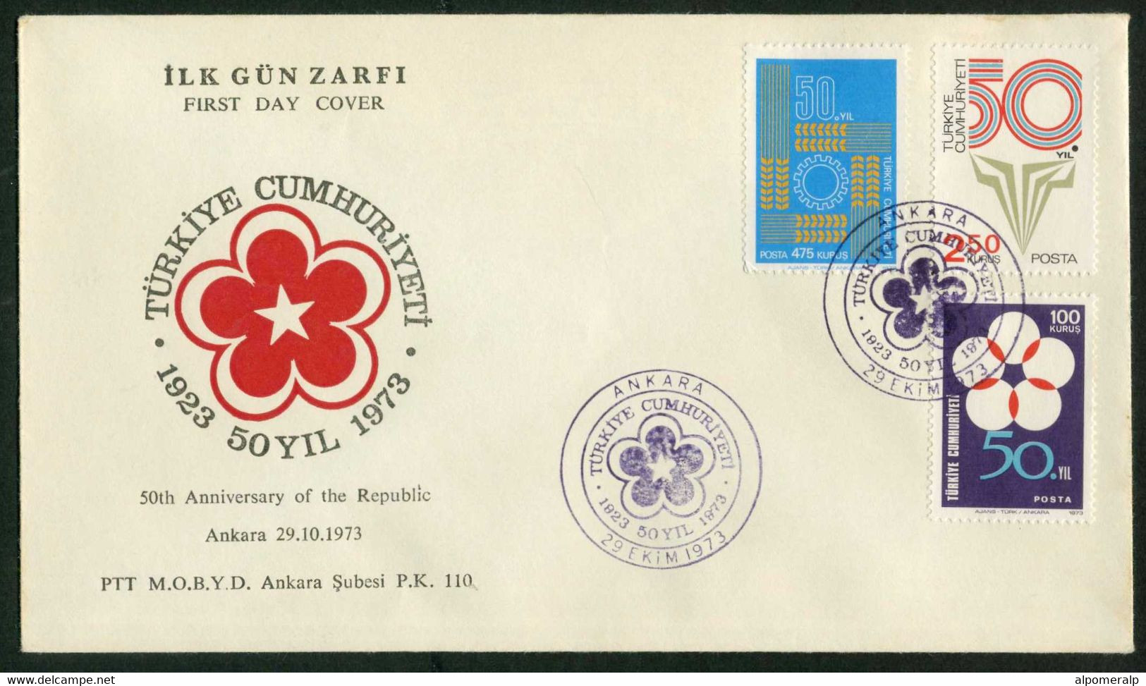 Türkiye 1973 50th Anniversary Of The Republic Mi 2301-2303 FDC - Cartas & Documentos