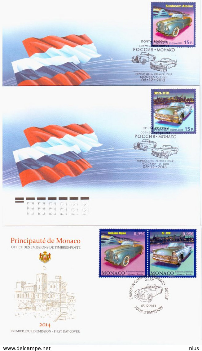 Monaco-Russia 2013 Joint Issue, History Of Motor Industry, Stamps & 3x FDC's - FDC