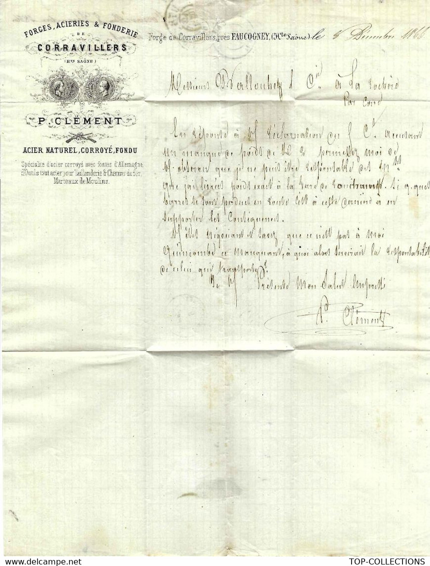 LAC 1866 Forges Corravillers Près FAUCOGNEY à CORRE Marque Losange GC 1467 Pour Verreries La Rochère  Haute Saone V.HIST - 1800 – 1899