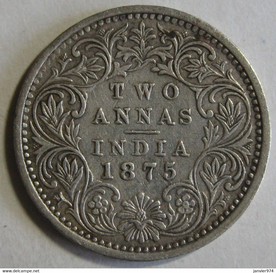 India-British 2 Annas 1875 , Victoria , Argent , KM# 469, TTB/VF - India