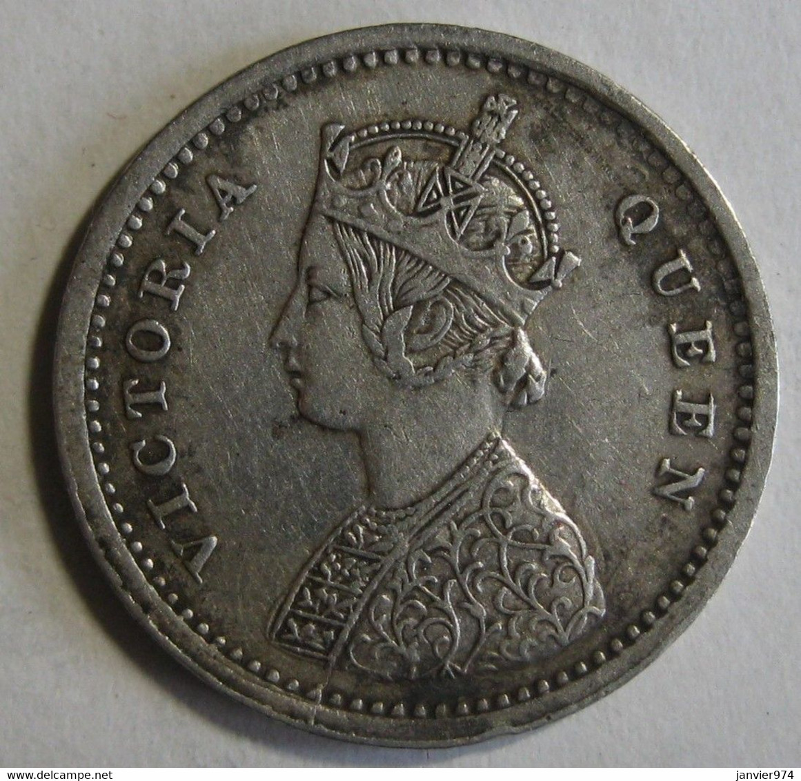 India-British 2 Annas 1875 , Victoria , Argent , KM# 469, TTB/VF - Inde