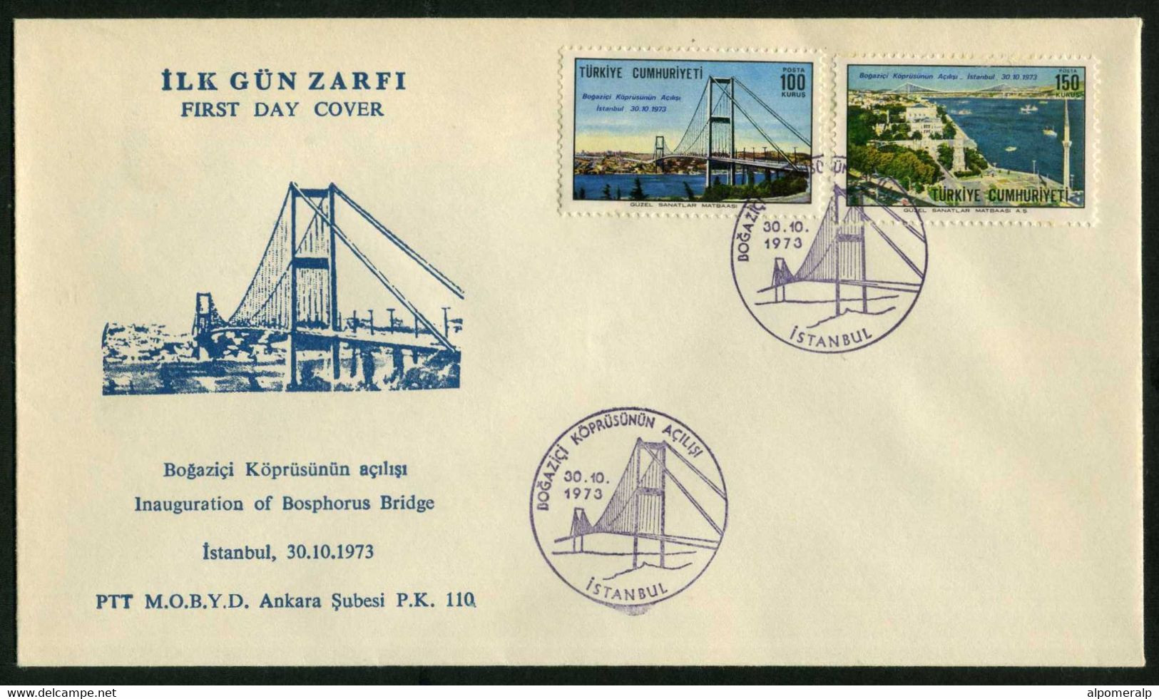 Türkiye 1973 Inauguration Of The Bosphorus Bridge Mi 2305-2306 FDC - Cartas & Documentos