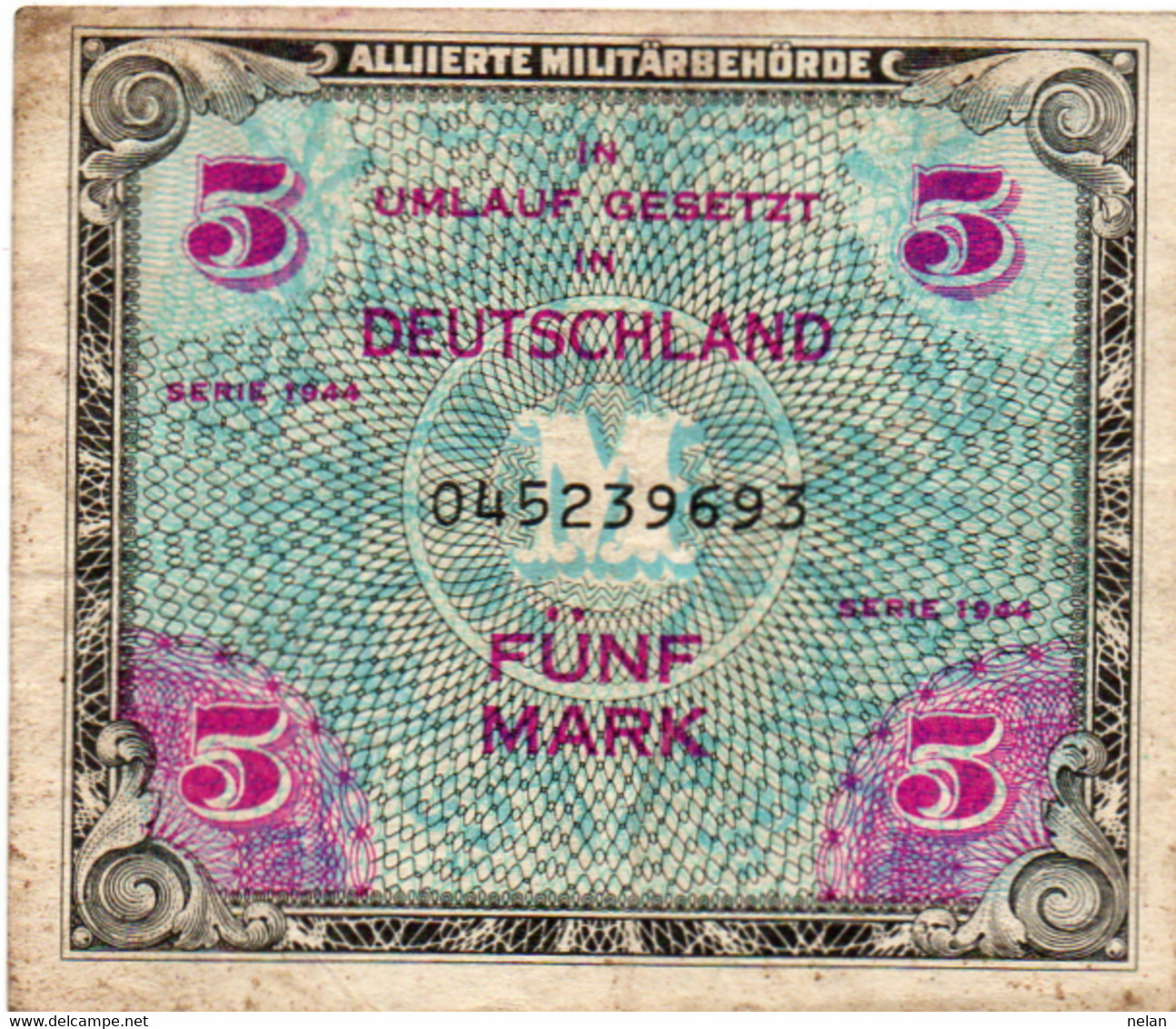 GERMANY - 5 MARK 1944  -Wor:P-193a, Ros:R-202a  VF+ - 5 Mark